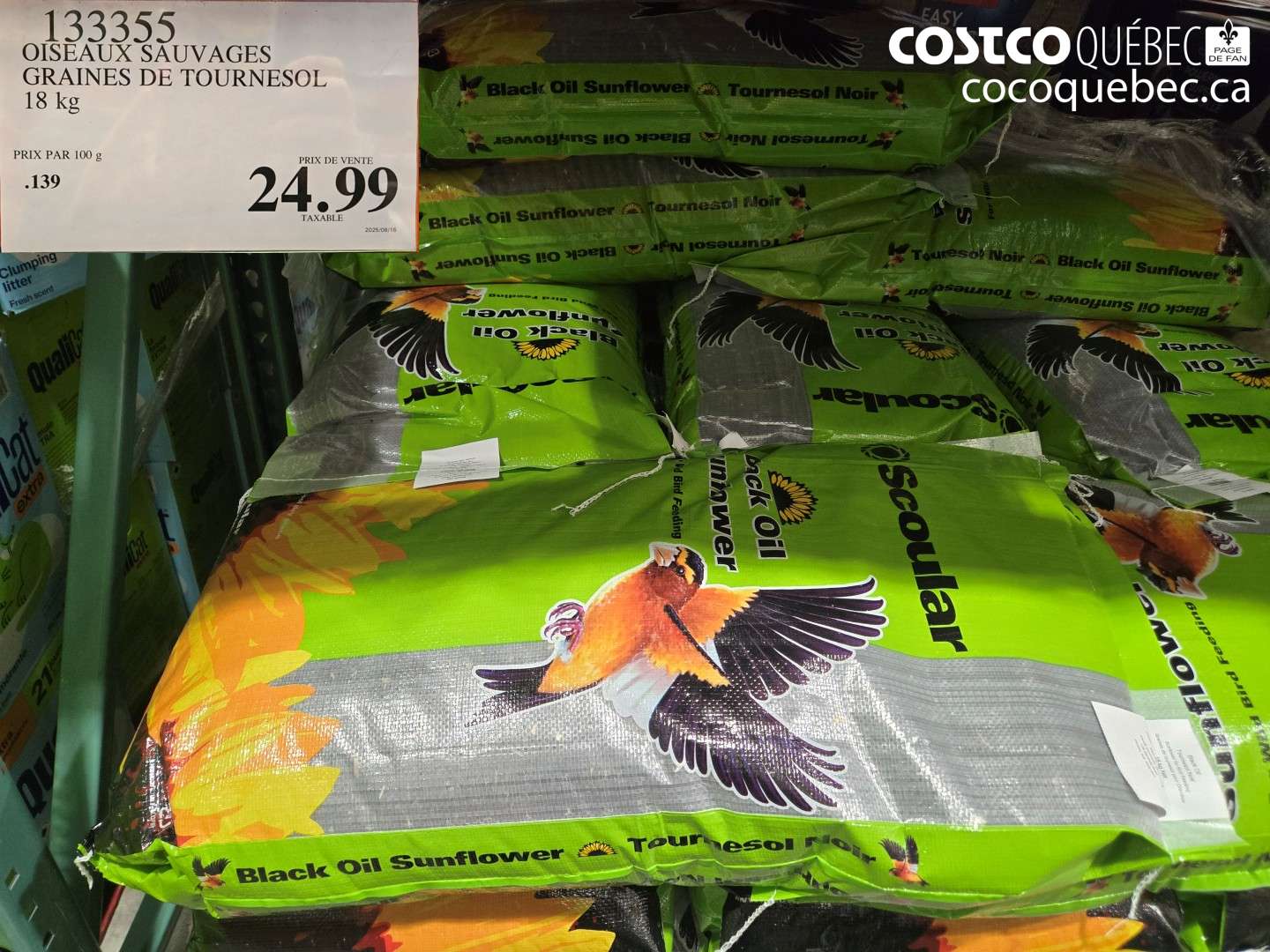 133355 OISEAUX SAUVAGES GRAINES DE TOURNESOL 18 KG $24.99