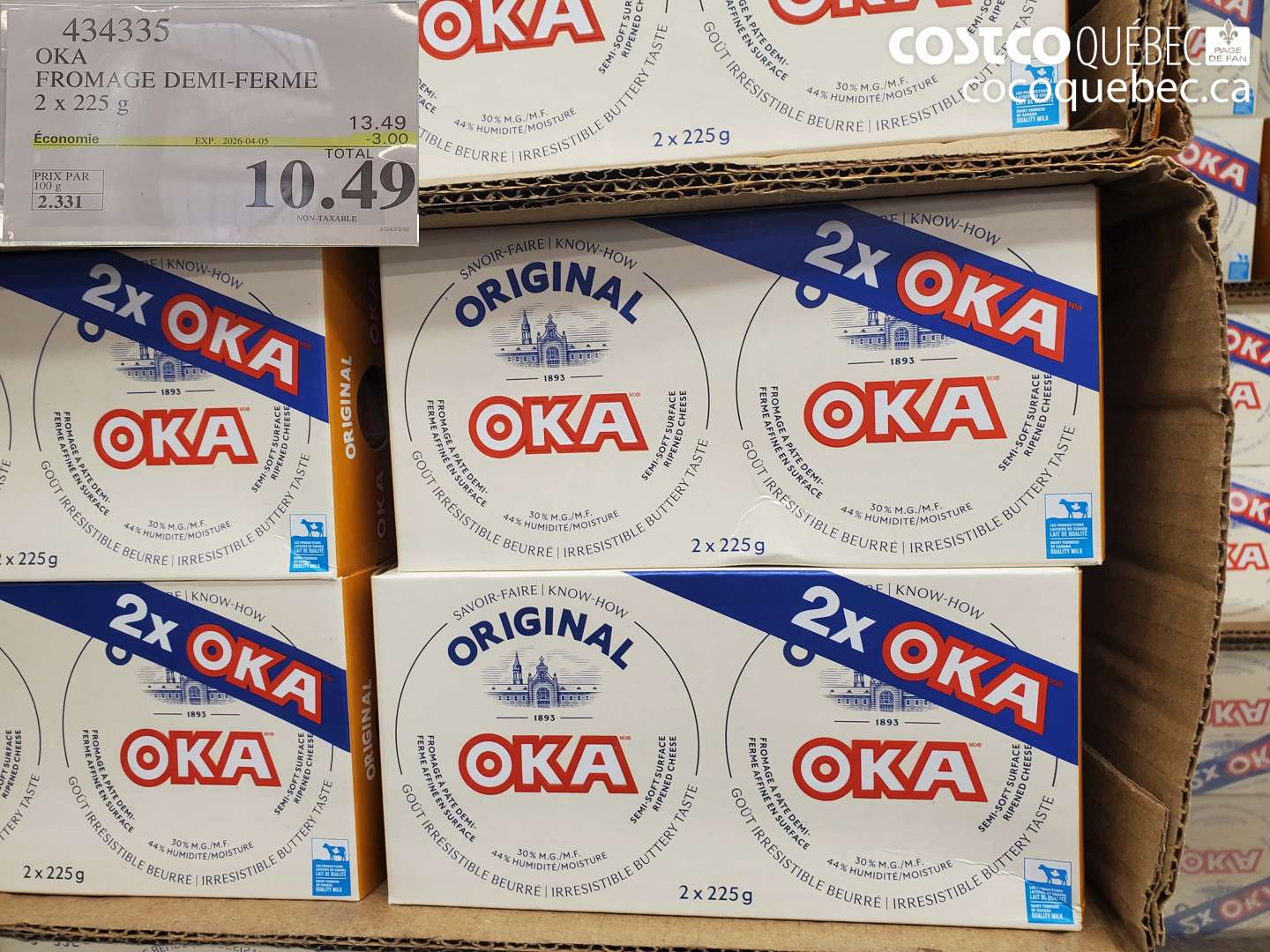 434335 OKA FROMAGE DEMI-FERME 2 X 225 G ($3.00 INSTANT SAVINGS EXPIRES ON 2026-04-05) $10.49
