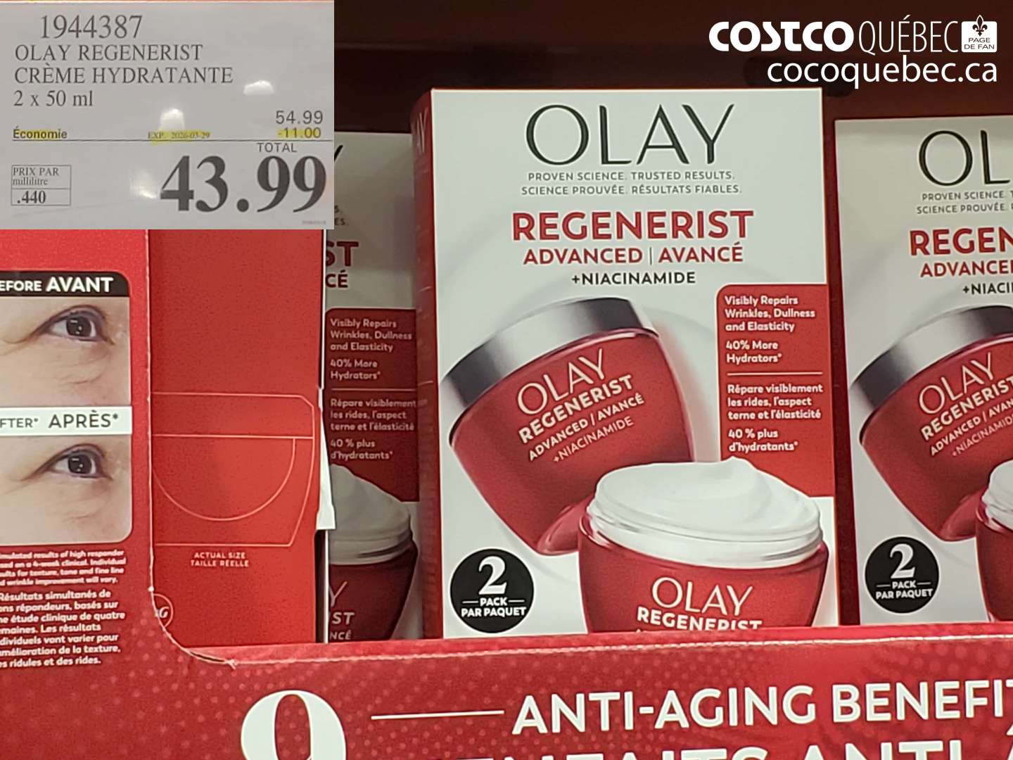 1944387 OLAY REGENERIST CRÈME HYDRATANTE 2 X 50 ML ($11.00 INSTANT SAVINGS EXPIRES ON 2026-03-29) $43.99
