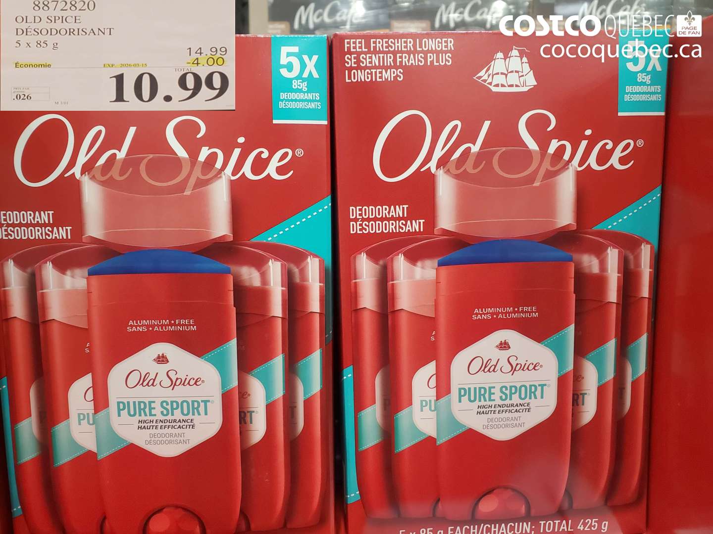 8872820 OLD SPICE DÉSODORISANT 5 X 85 G ($4.00 INSTANT SAVINGS EXPIRES ON 2026-03-15) $10.99