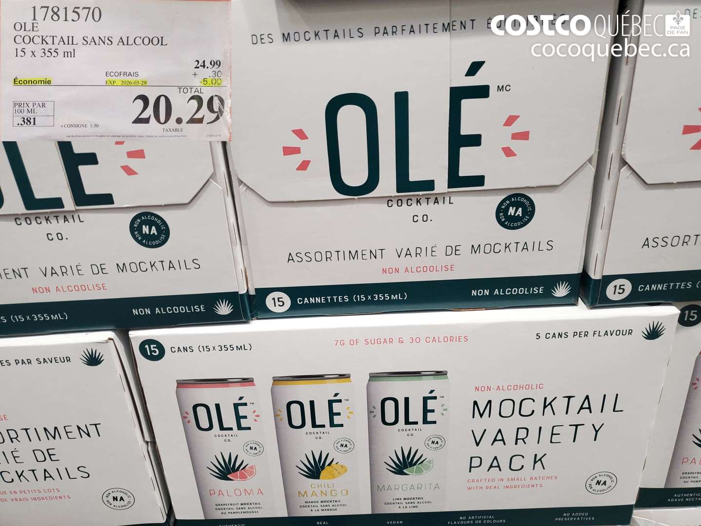 1781570 OLE COCKTAIL SANS ALCOOL 15 X 355 ML ($5.00 INSTANT SAVINGS EXPIRES ON 2026-03-29) $20.29