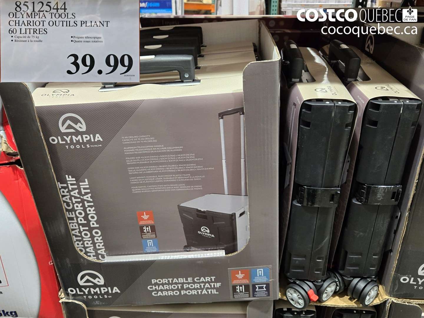 8512544 OLYMPIA TOOLS CHARIOT OUTILS PLIANT 60 LITRES $39.99