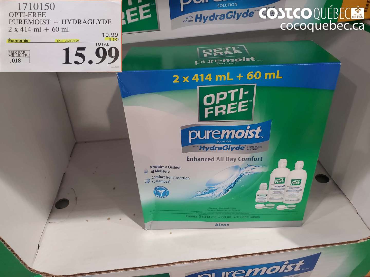 1710150 OPTI-FREE PUREMOIST + HYDRAGLYDE 2 X 414 ML + 60 ML ($4.00 INSTANT SAVINGS EXPIRES ON 2026-04-26) $15.99