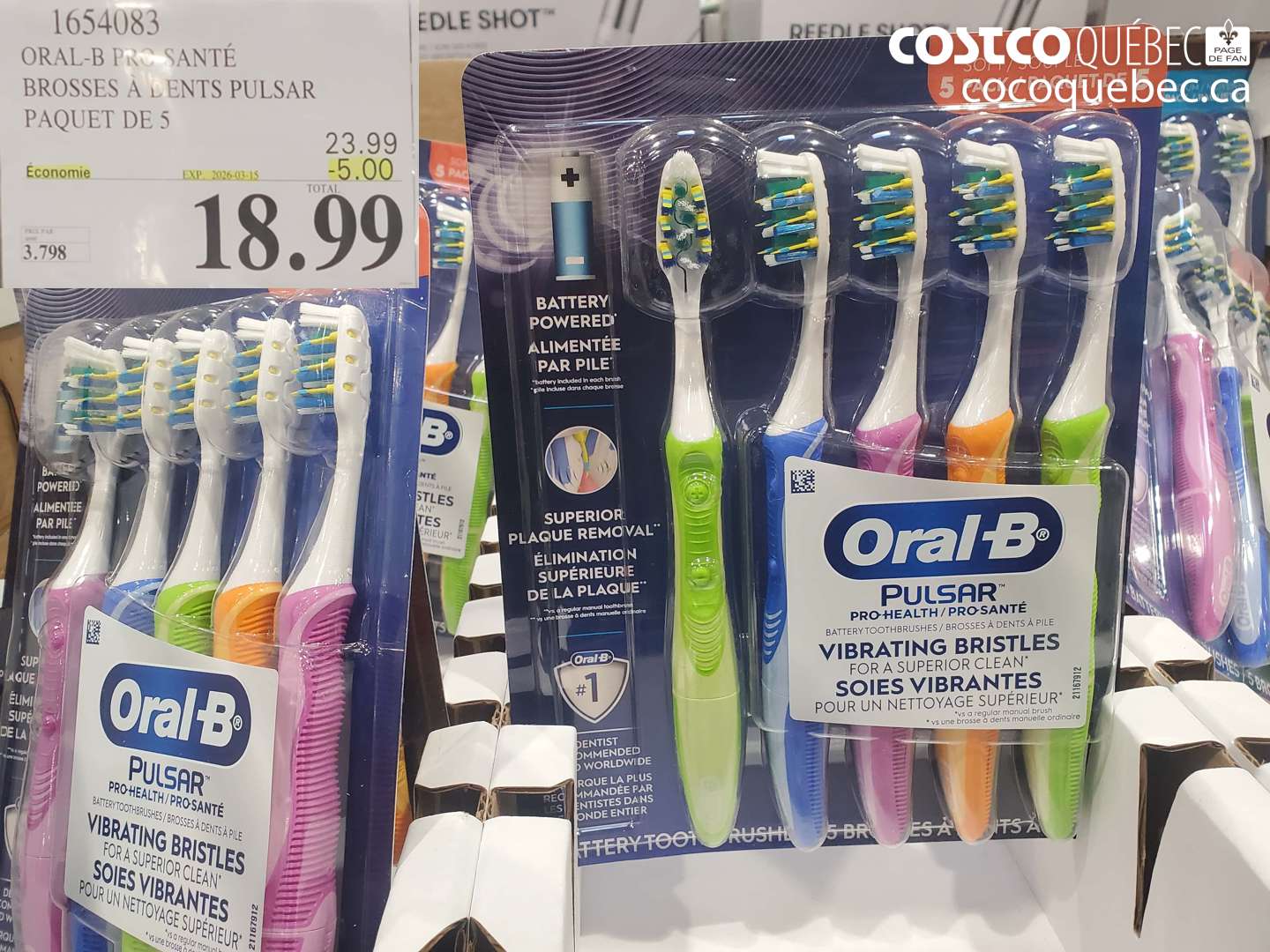 1654083 ORAL-B PRO-SANTÉ BROSSES A DENTS PULSAR PAQUET DE 5 ($5.00 INSTANT SAVINGS EXPIRES ON 2026-03-15) $18.99