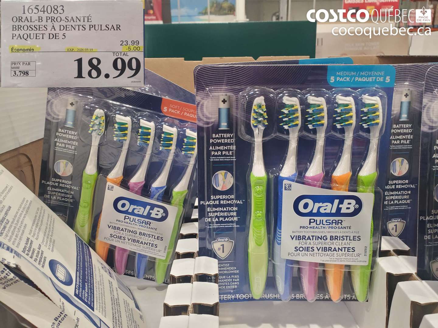 1654083 ORAL-B PRO-SANTÉ BROSSES À DENTS PULSAR PAQUET DE 5 ($5.00 INSTANT SAVINGS EXPIRES ON 2026-03-15) $18.99