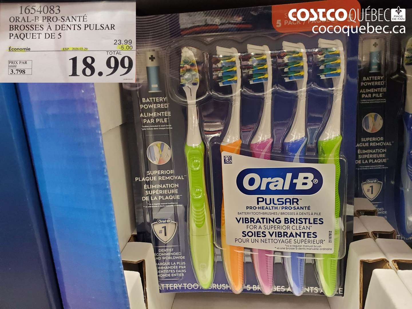 1654083 ORAL-B PRO-SANTÉ BROSSES À DENTS PULSAR PAQUET DE 5 ($5.00 INSTANT SAVINGS EXPIRES ON 2026-03-29) $18.99