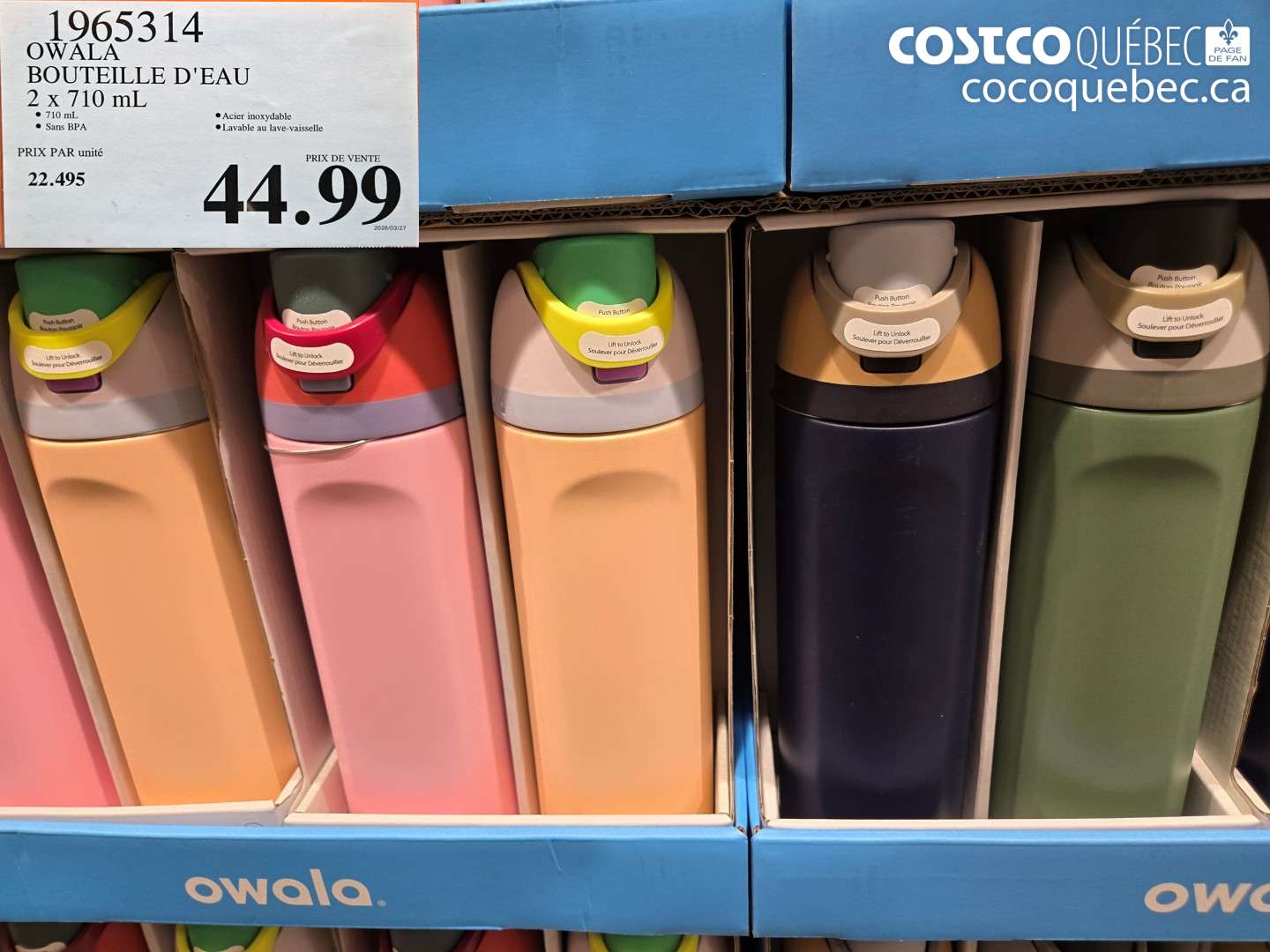 19653114 OWALA BOUTEILLE D'EAU 2 X 710 ML $44.99