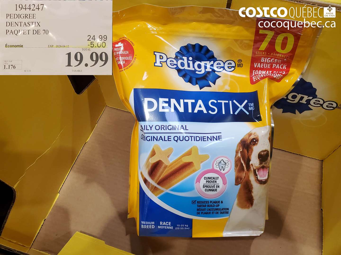 1944247 PEDIGREE DENTASTIX PAQUET DE 70 ($5.00 INSTANT SAVINGS EXPIRES ON 2026-04-12) $19.99