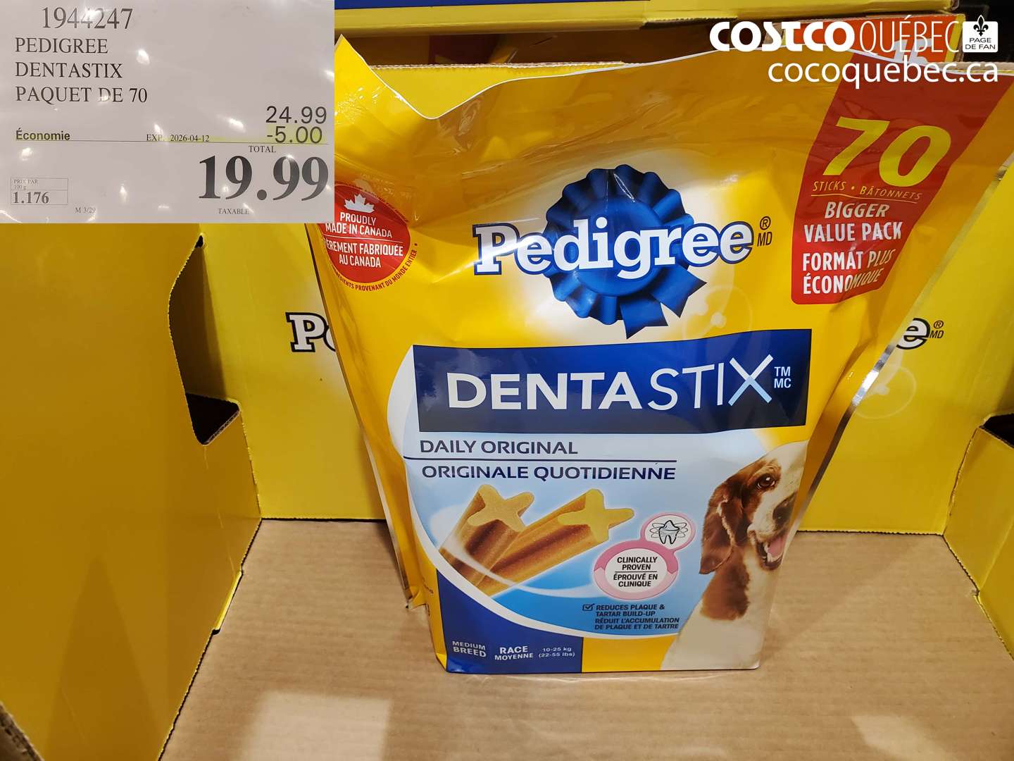 1944247 PEDIGREE DENTASTIX PAQUET DE 70 ($5.00 INSTANT SAVINGS EXPIRES ON 2026-04-12) $19.99