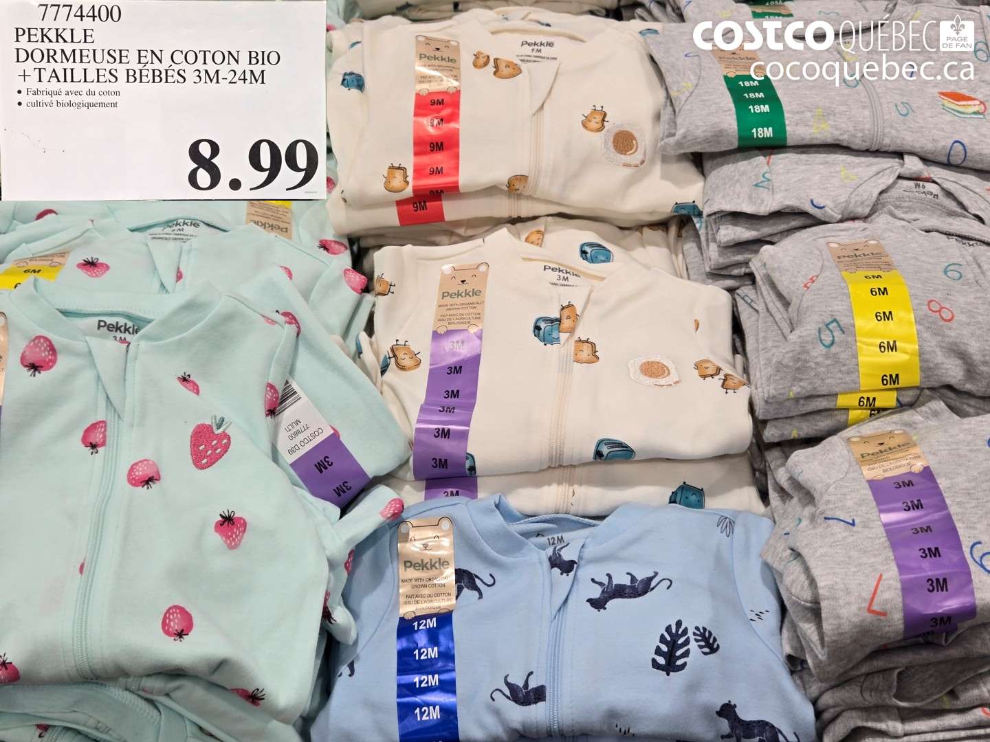 7774400 PEKKE DORMEUSE EN COTON BIO + TAILLES BÉBÉS 3M-24M $8.99