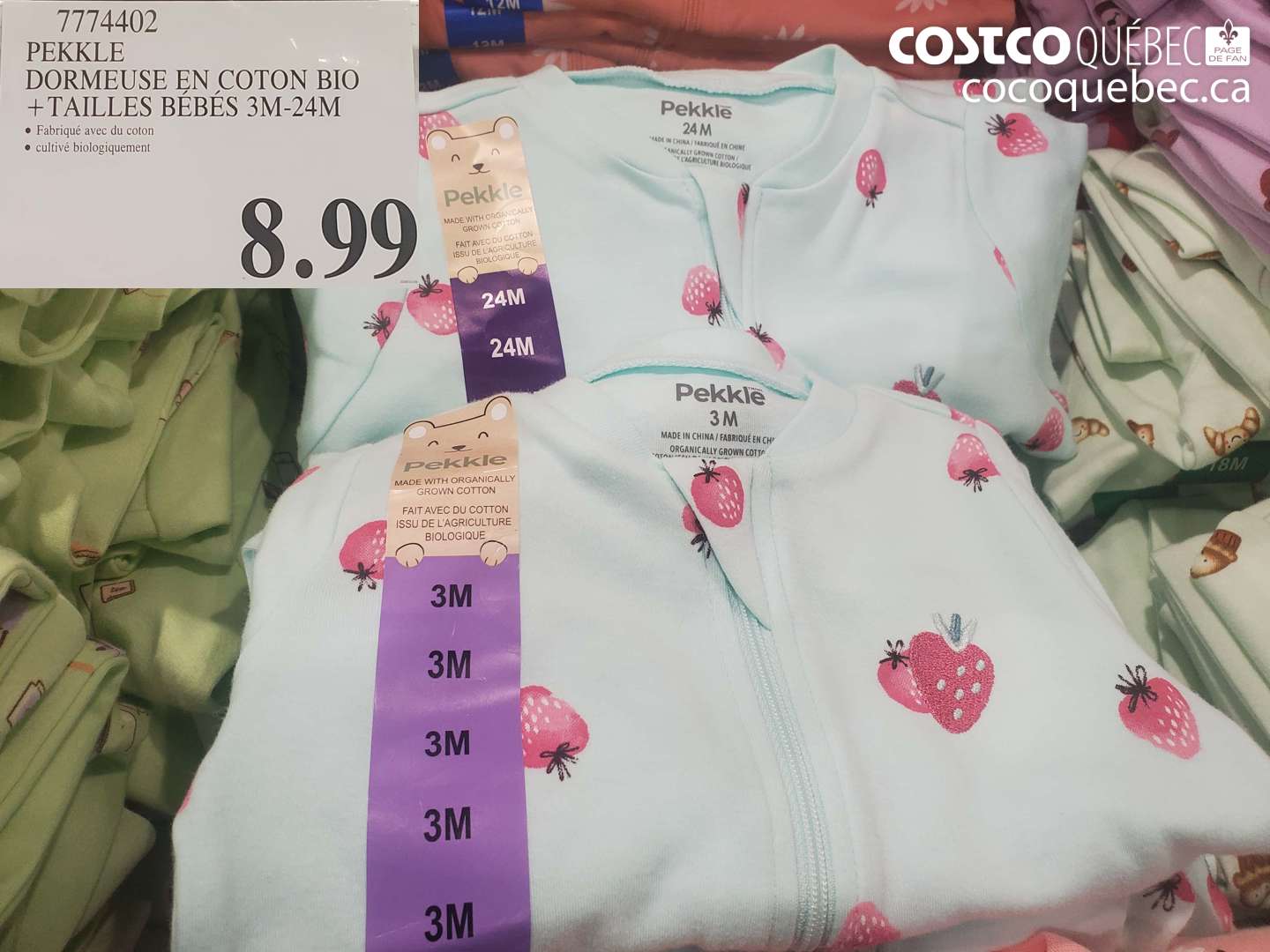 7774402 PEKKLE DORMEUSE EN COTON BIO + TAILLES BÉBÉS 3M-24M $8.99