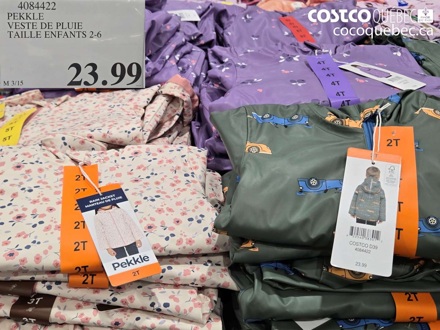 4084422 PEKKLE VESTE DE PLUIE TAILLE ENFANTS 2-6 $23.99