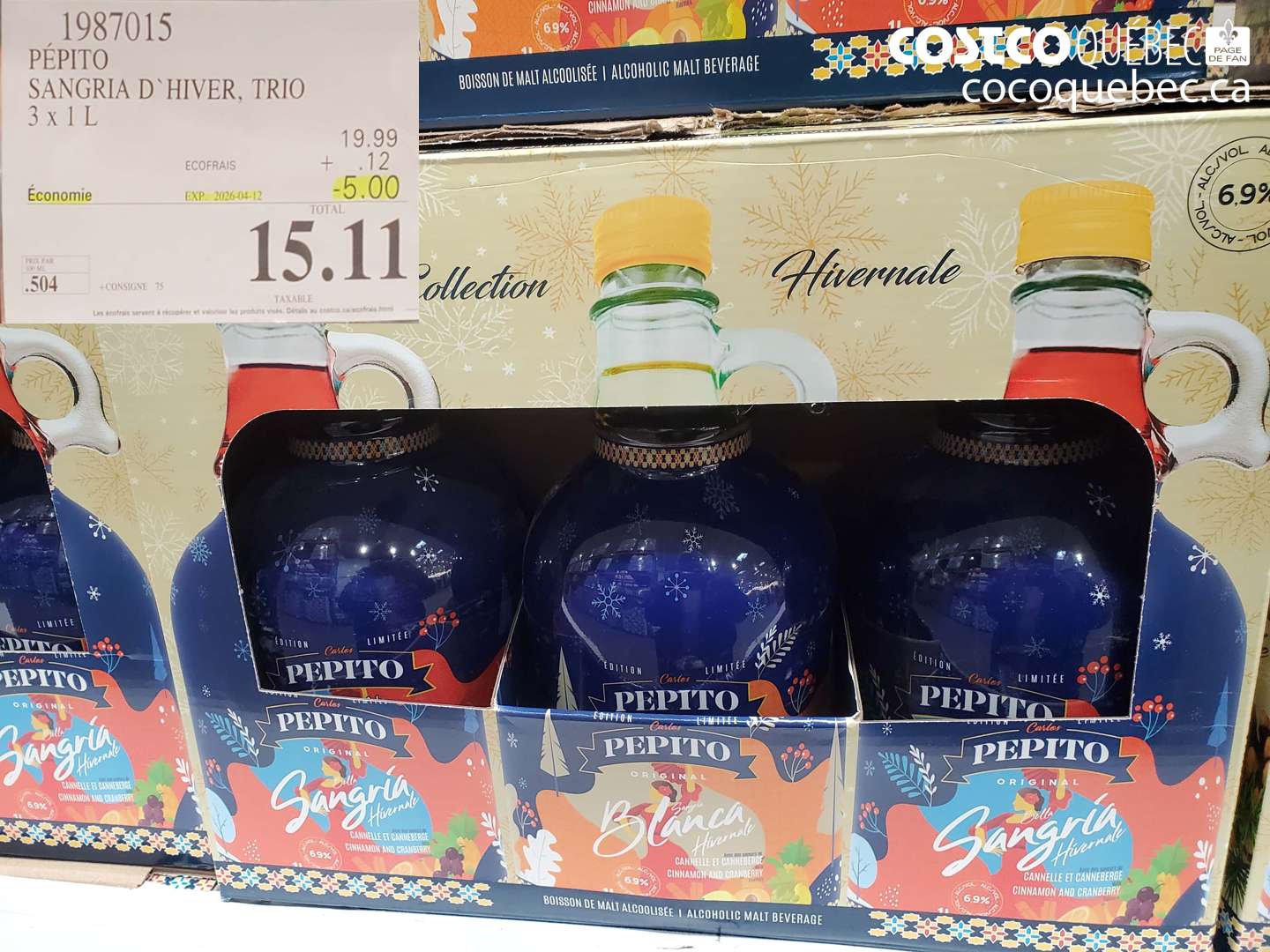 1987015 PÉPITO SANGRIA D'HIVER, TRIO 3 X 1 L ($5.00 INSTANT SAVINGS EXPIRES ON 2026-04-12) $15.11