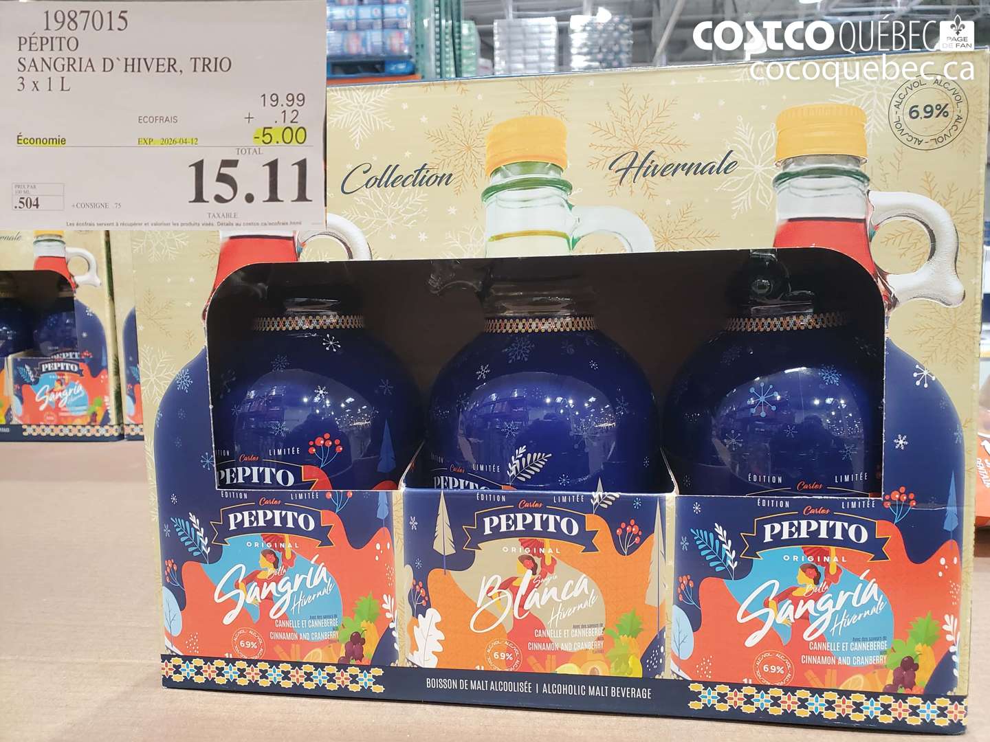1987015 PÉPITO SANGRIA D'HIVER, TRIO 3 x 1L ($5.00 INSTANT SAVINGS EXPIRES ON 2026-04-12) $15.11