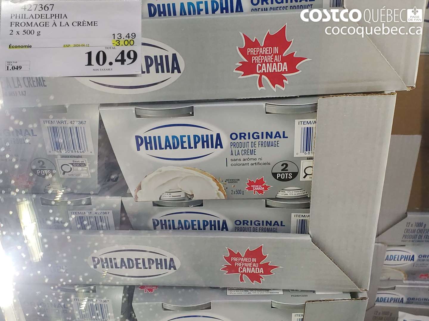 427367 PHILADELPHIA FROMAGE À LA CRÈME 2 X 500 G ($3.00 INSTANT SAVINGS EXPIRES ON 2026-04-12) $10.49
