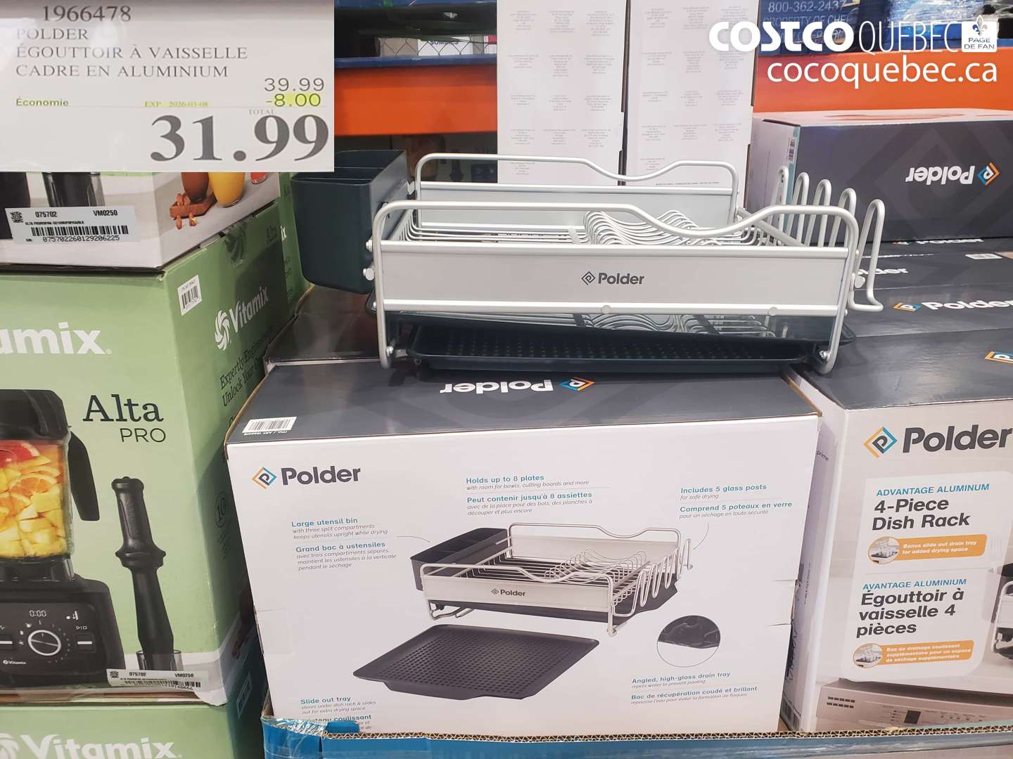 1966478 POLDER ÉGOUTTOIR À VAISSELLE CADRE EN ALUMINIUM ($8.00 INSTANT SAVINGS EXPIRES ON 2026-03-08) $31.99