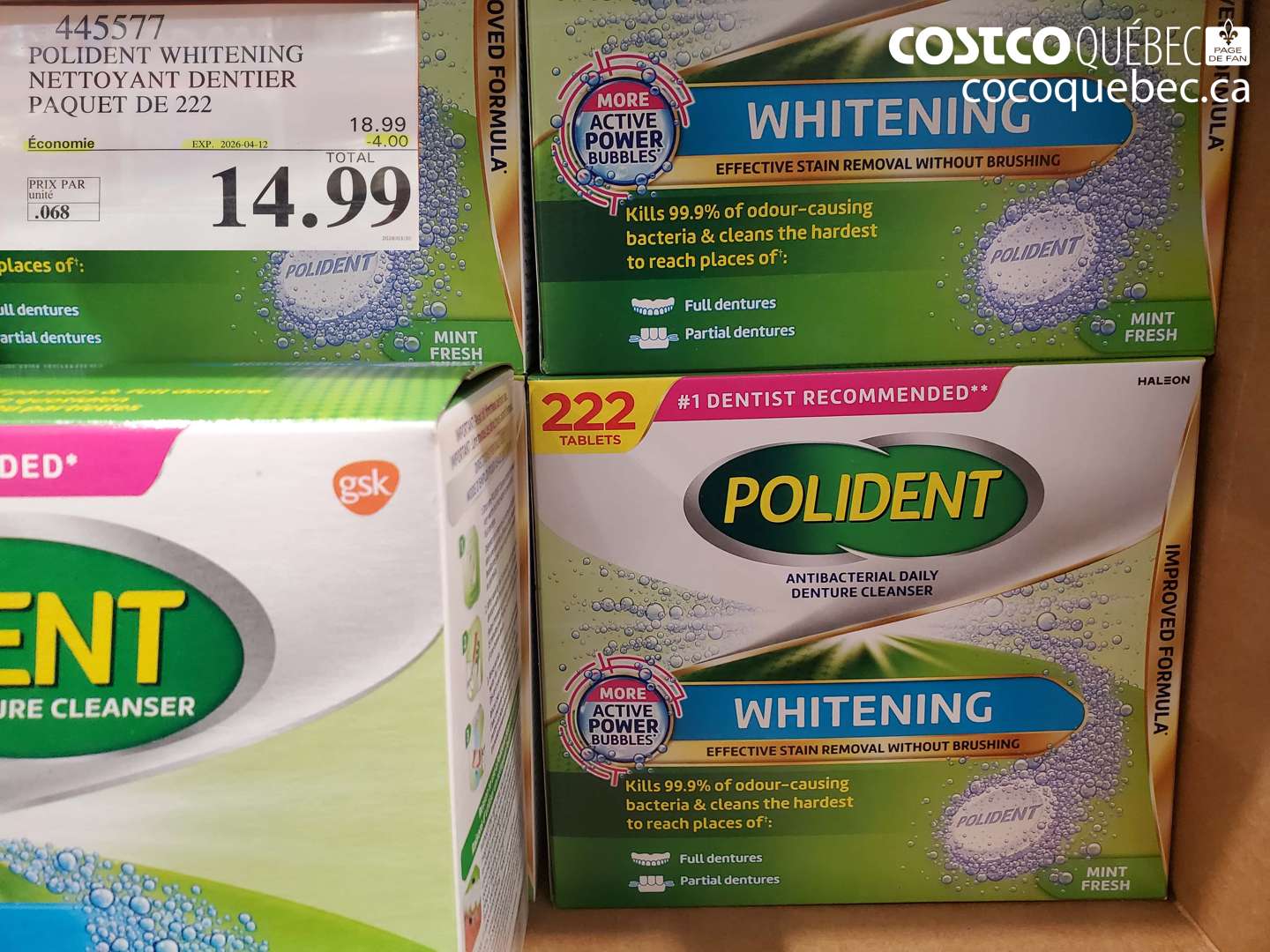 445577 POLIDENT WHITENING NETTOYANT DENTIER PAQUET DE 222 ($4.00 INSTANT SAVINGS EXPIRES ON 2026-04-12) $14.99