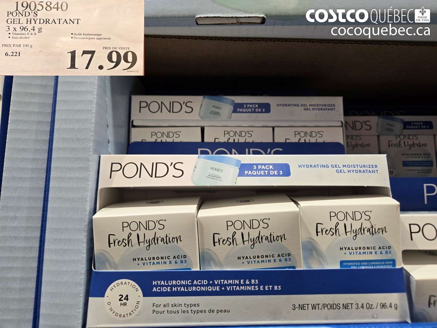 1905840 POND'S GEL HYDRATANT 3 X 96,4 G $17.99