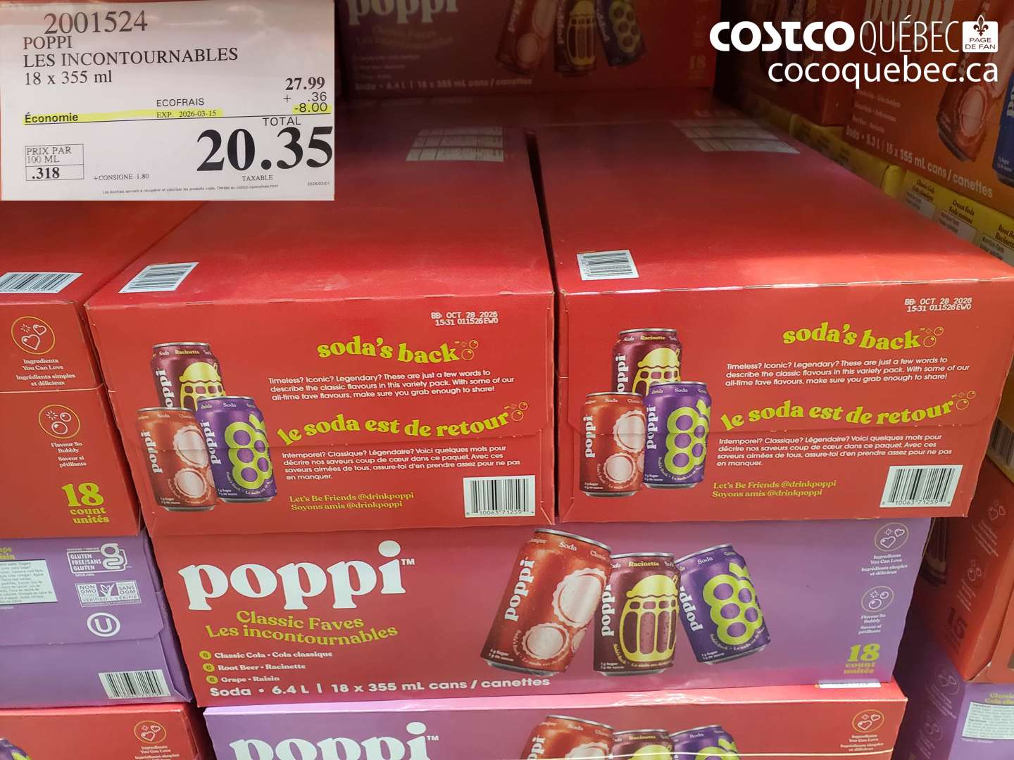 2001524 POPPI LES INCONTOURNABLES 18 X 355 ML ($8.00 INSTANT SAVINGS EXPIRES ON 2026-03-15) $20.35