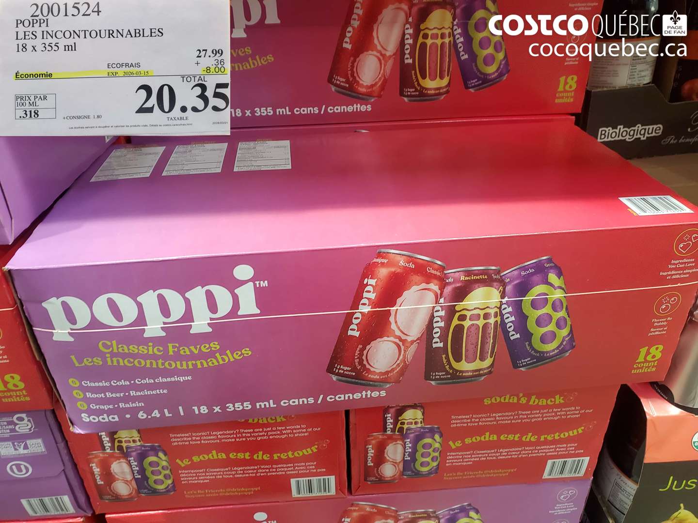 2001524 POPPI LES INCONTOURNABLES 18 X 355 ML ($8.00 INSTANT SAVINGS EXPIRES ON 2026-03-15) $20.35