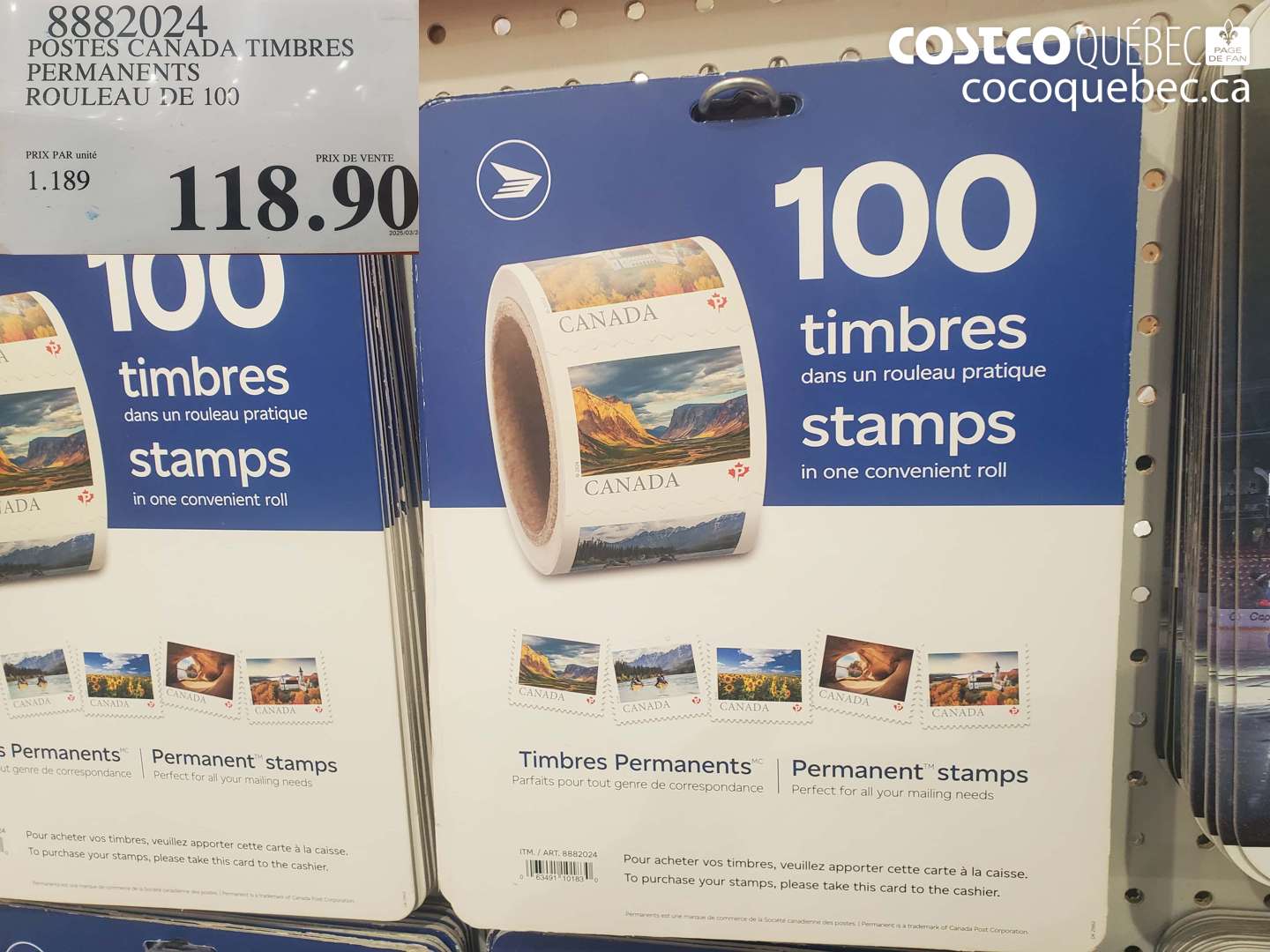 8882024 POSTES CANADA TIMBRES PERMANENTS ROULEAU DE 100 $118.90