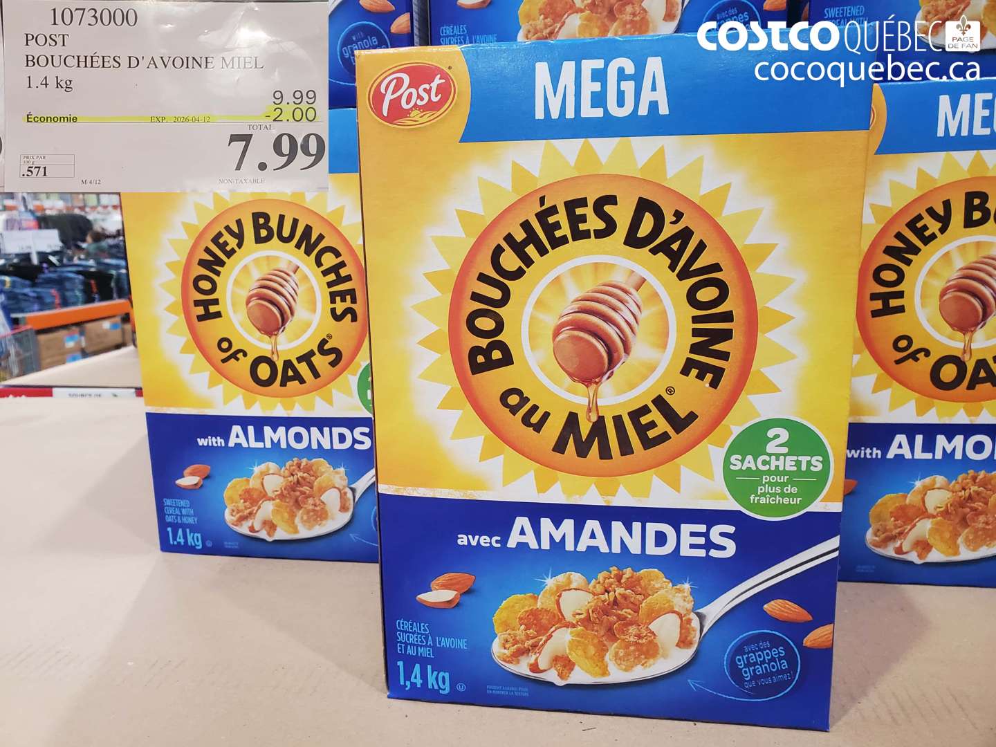 1073000 POST BOUCHÉES D'AVOINE MIEL 1.4 KG ($2.00 INSTANT SAVINGS EXPIRES ON 2026-04-12) $7.99