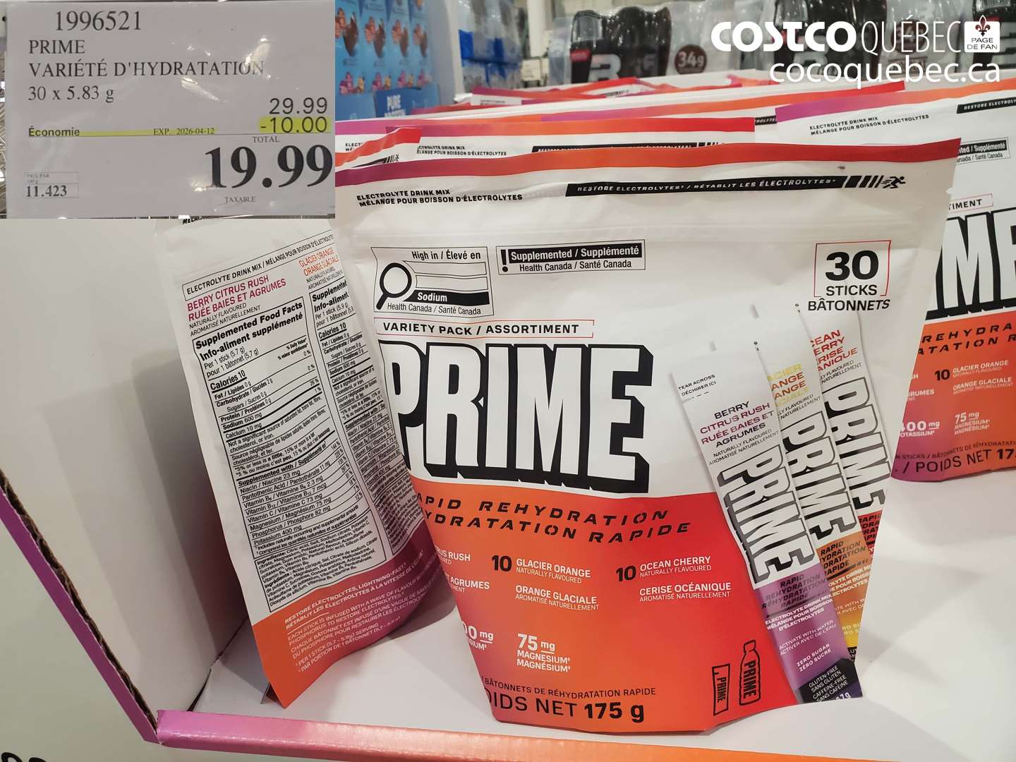 1996521 PRIME VARIÉTÉ D'HYDRATATION 30 X 5.83 G ($10.00 INSTANT SAVINGS EXPIRES ON 2026-04-12) $19.99