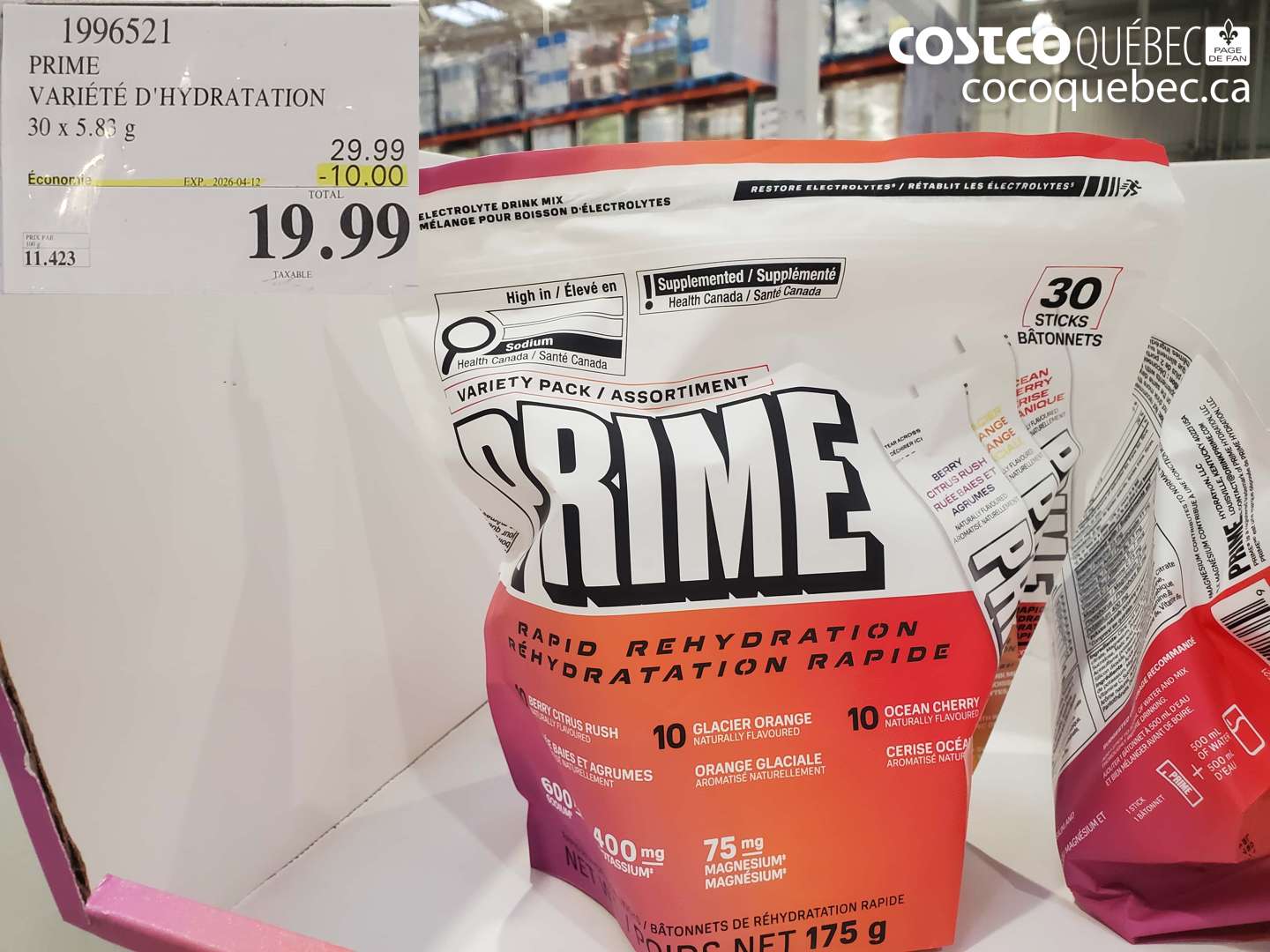 1996521 PRIME VARIÉTÉ D'HYDRATATION 30 X 5.83 G ($10.00 INSTANT SAVINGS EXPIRES ON 2026-04-12) $19.99