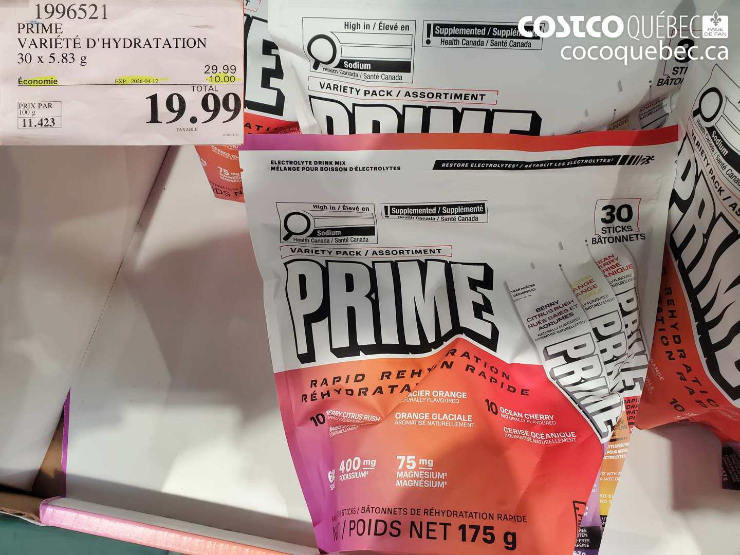 1996521 PRIME VARIÉTÉ D'HYDRATION 30 X 5.83 G ($10.00 INSTANT SAVINGS EXPIRES ON 2026-04-12) $19.99