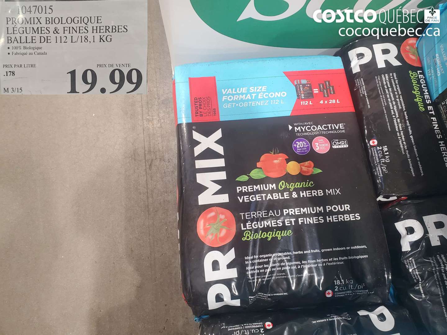 1047015 PROMIX BIOLOGIQUE LÉGUMES & FINES HERBES BALLE DE 112 L/18,1 KG $19.99