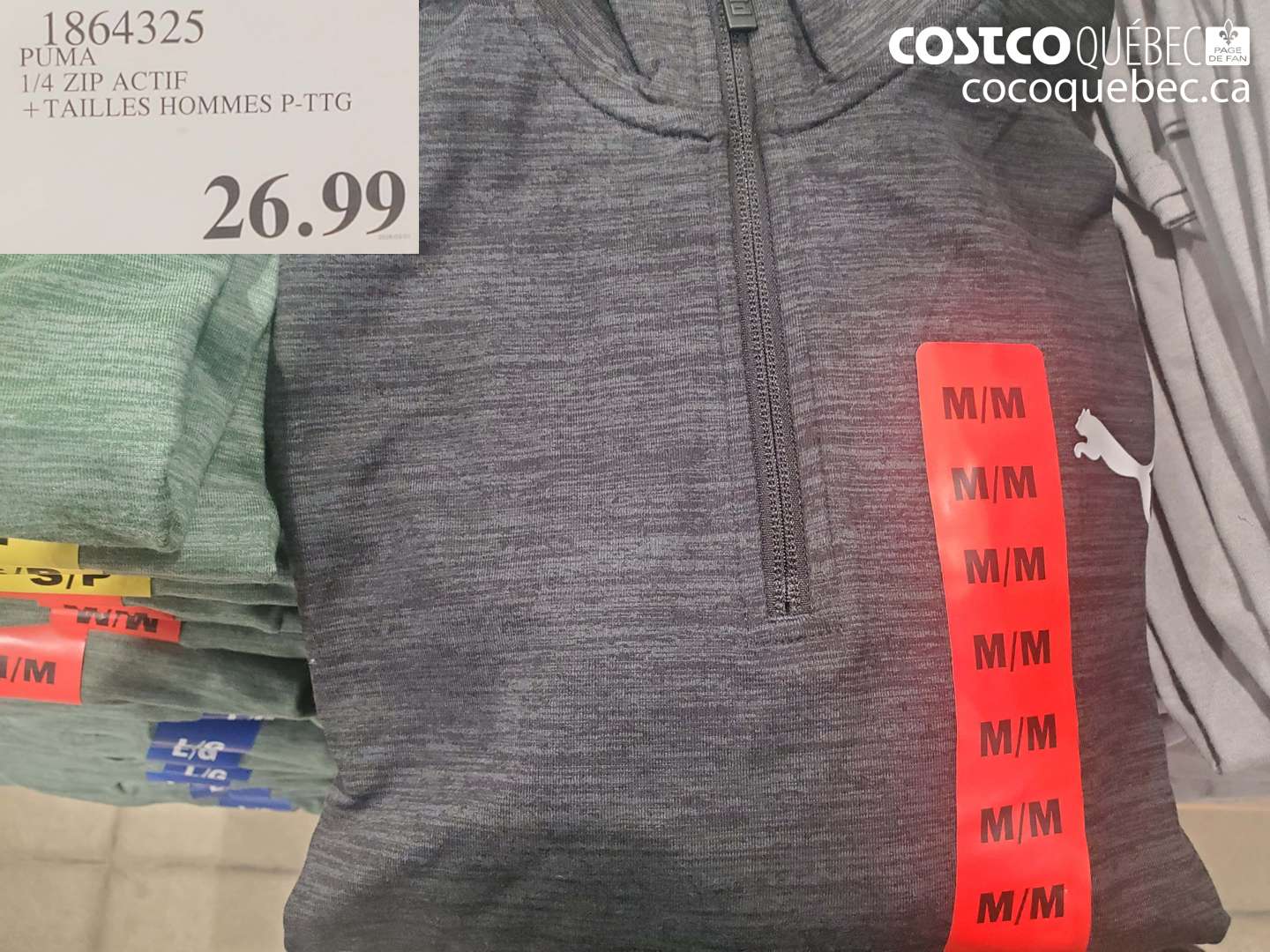 1864325 PUMA 1/4 ZIP ACTIF +TAILLES HOMMES P-TTG $26.99