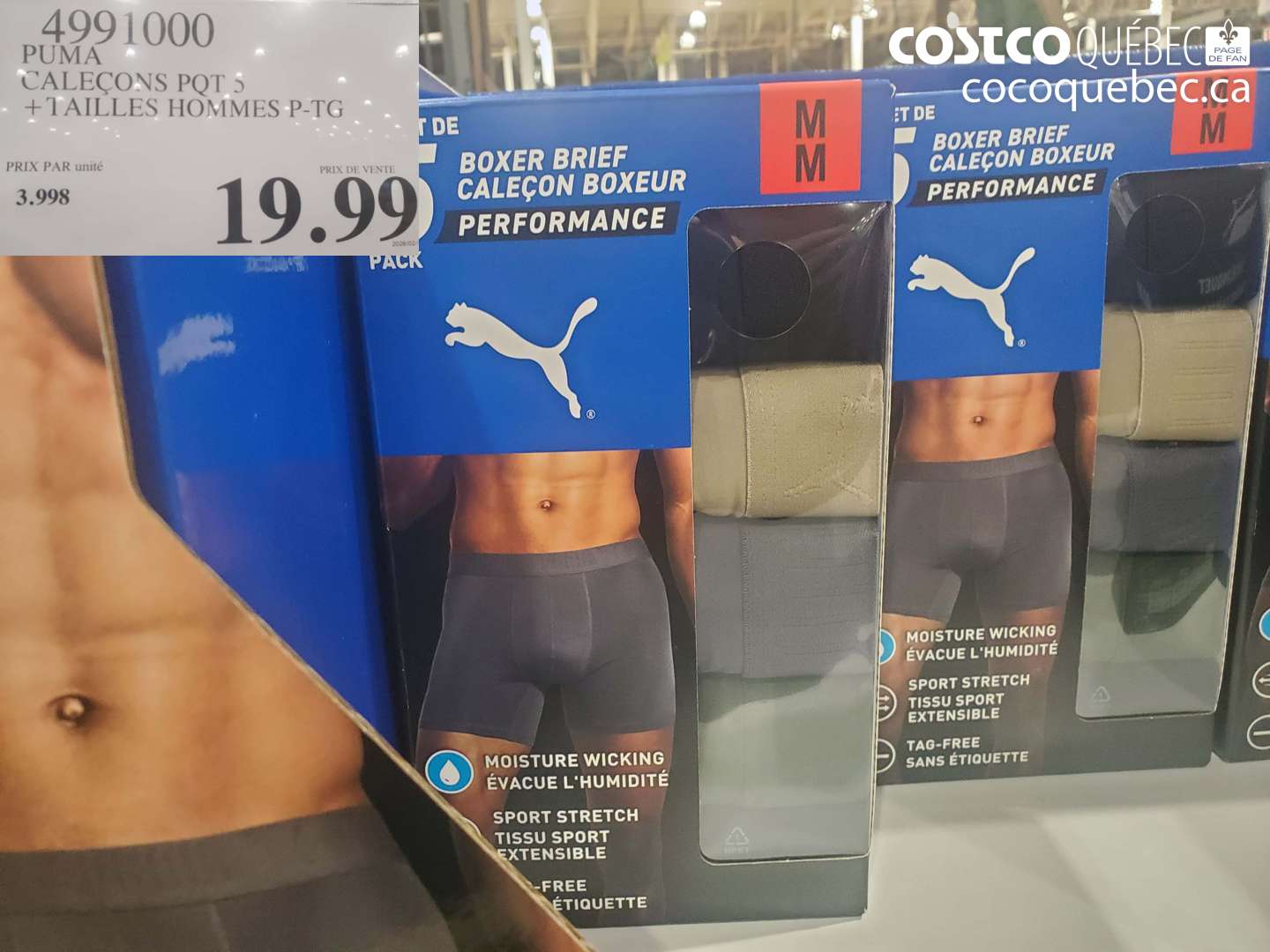 4991000 PUMA CALEÇONS PQT 5 + TAILLES HOMMES P-TG $19.99