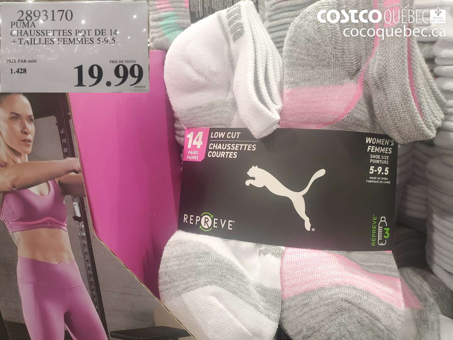 2893170 PUMA CHAUSSETTES POT DE 14 + TAILLES FEMMES 5-9.5 $19.99