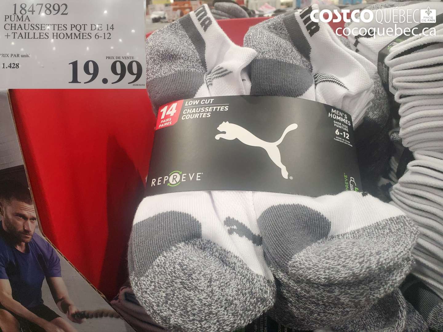 1847892 PUMA CHAUSSETTES PT DE 14 + TAILLES HOMMES 6-12 $19.99