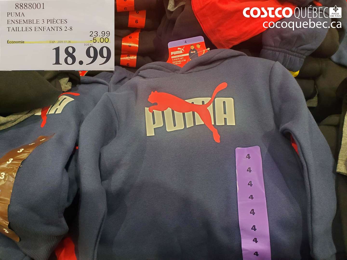 8888001 PUMA ENSEMBLE 3 PIECES TAILLES ENFANTS 2-8 ($5.00 INSTANT SAVINGS EXPIRES ON 2026-03-08) $18.99