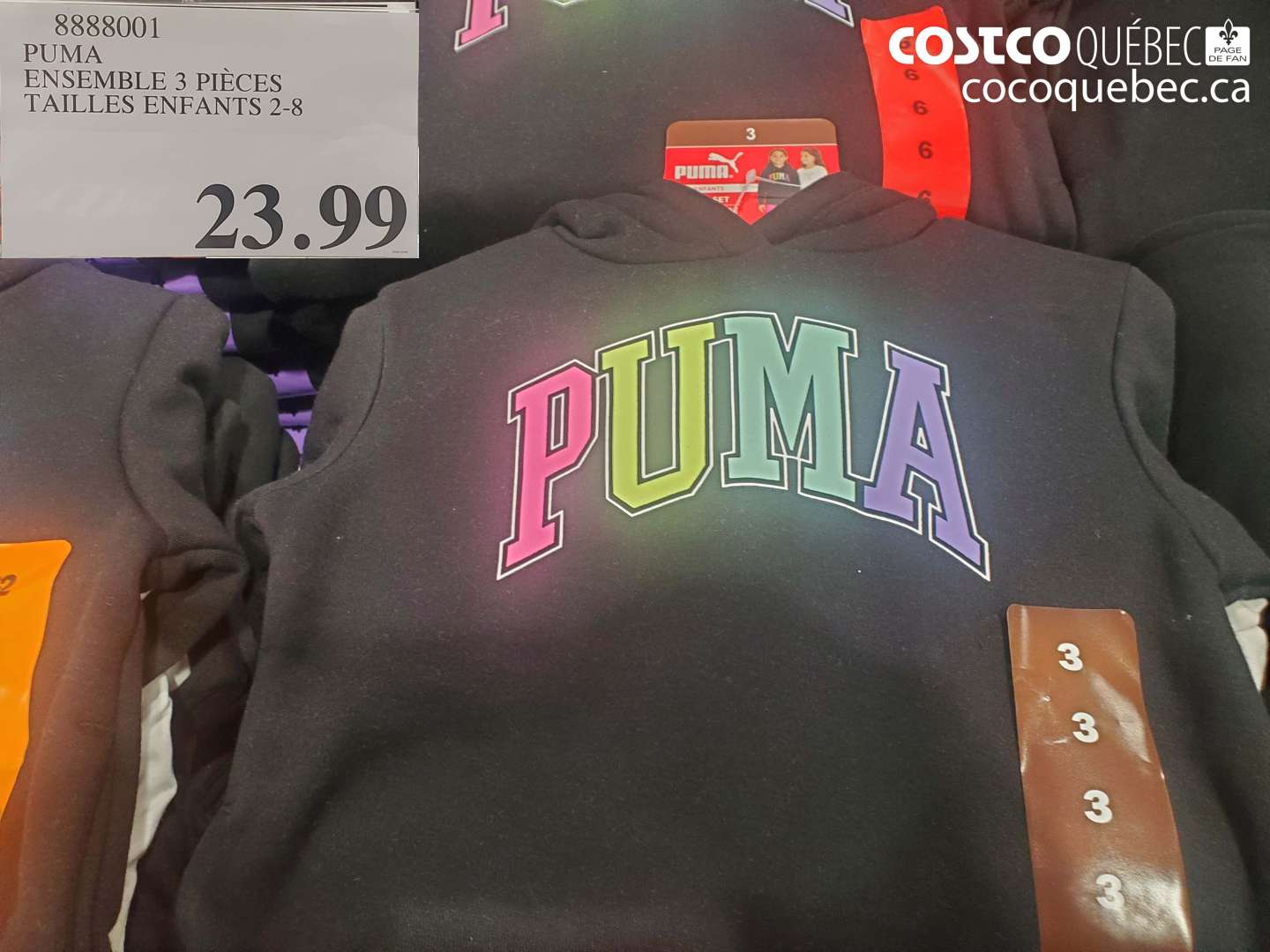 8888001 PUMA ENSEMBLE 3 PIECES TAILLES ENFANTS 2-8 $23.99