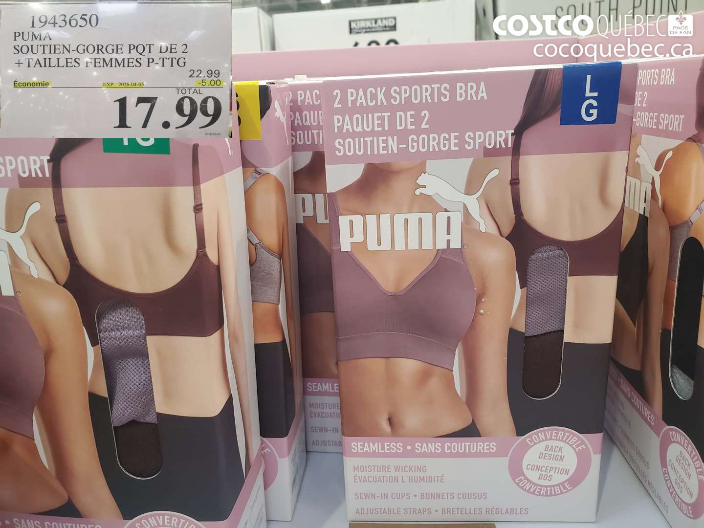 1943650 PUMA SOUTIEN-GORGE PQT DE 2 + TAILLES FEMMES P-TG ($5.00 INSTANT SAVINGS EXPIRES ON 2026-04-05) $17.99