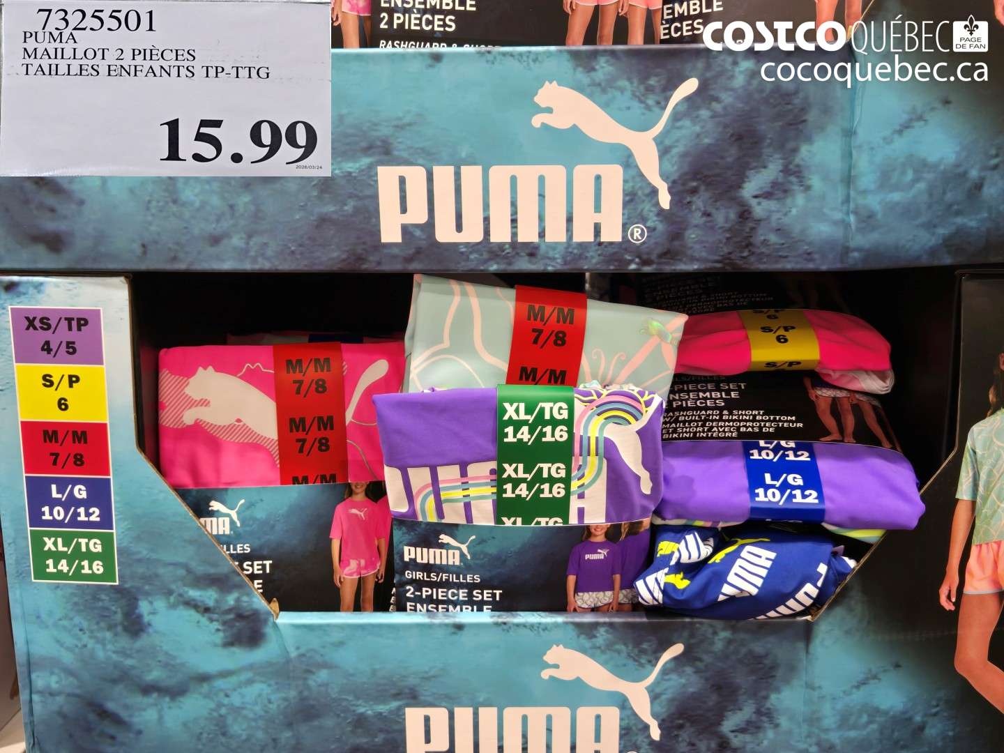 73253501 PUMA MAILLOT 2 PIÈCES TAILLES ENFANTS TP-TG $15.99