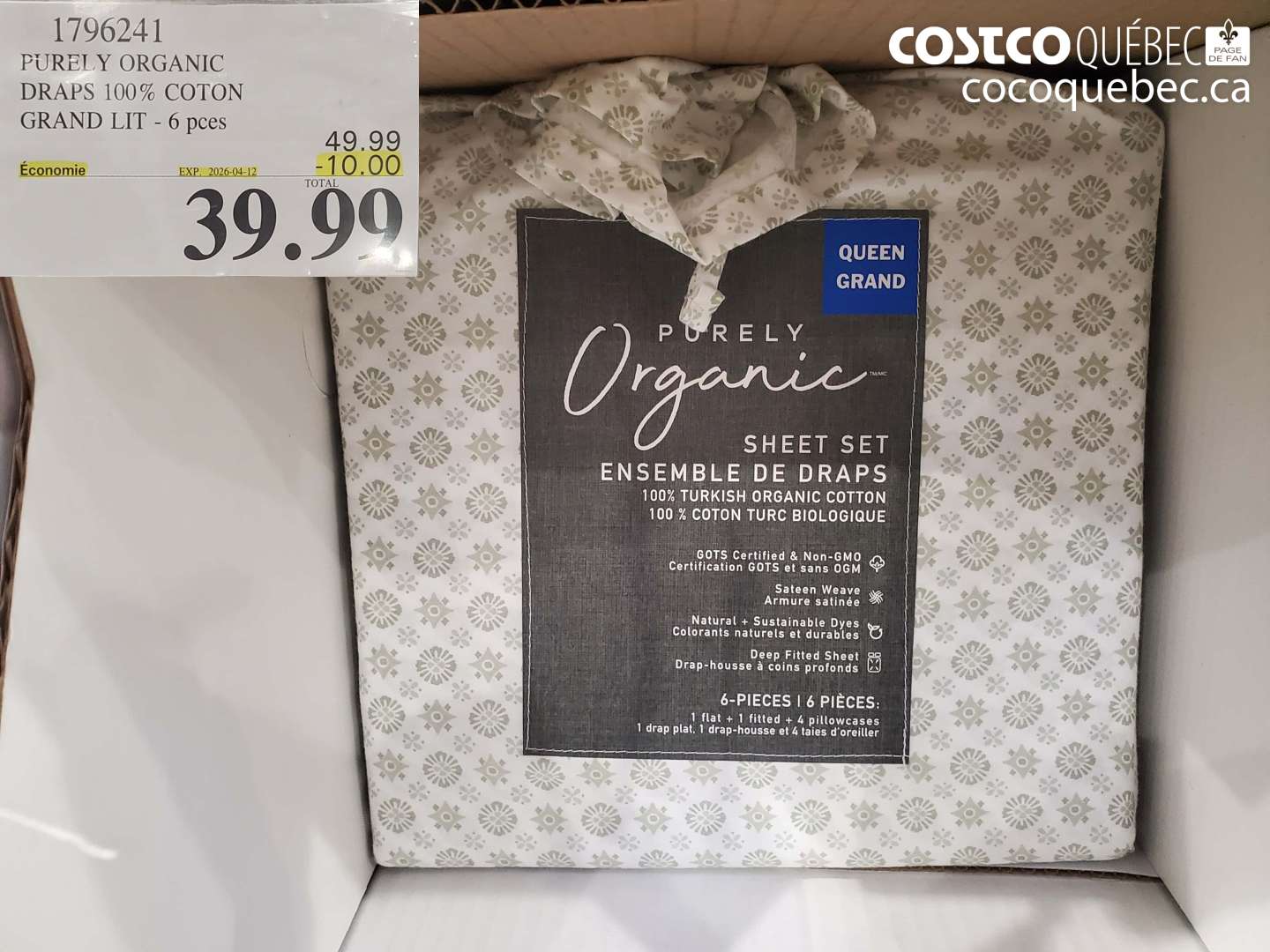 1796241 PURELY ORGANIC DRAPS 100% COTON GRAND LIT - 6 PCES ($10.00 INSTANT SAVINGS EXPIRES ON 2026-04-12) $39.99