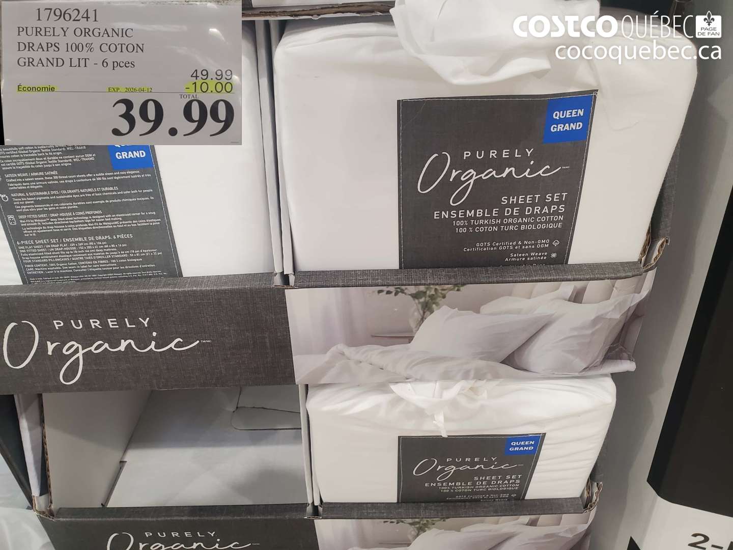 1796241 PURELY ORGANIC DRAPS 100% COTON GRAND LIT - 6 PCES ($10.00 INSTANT SAVINGS EXPIRES ON 2026-04-12) $39.99