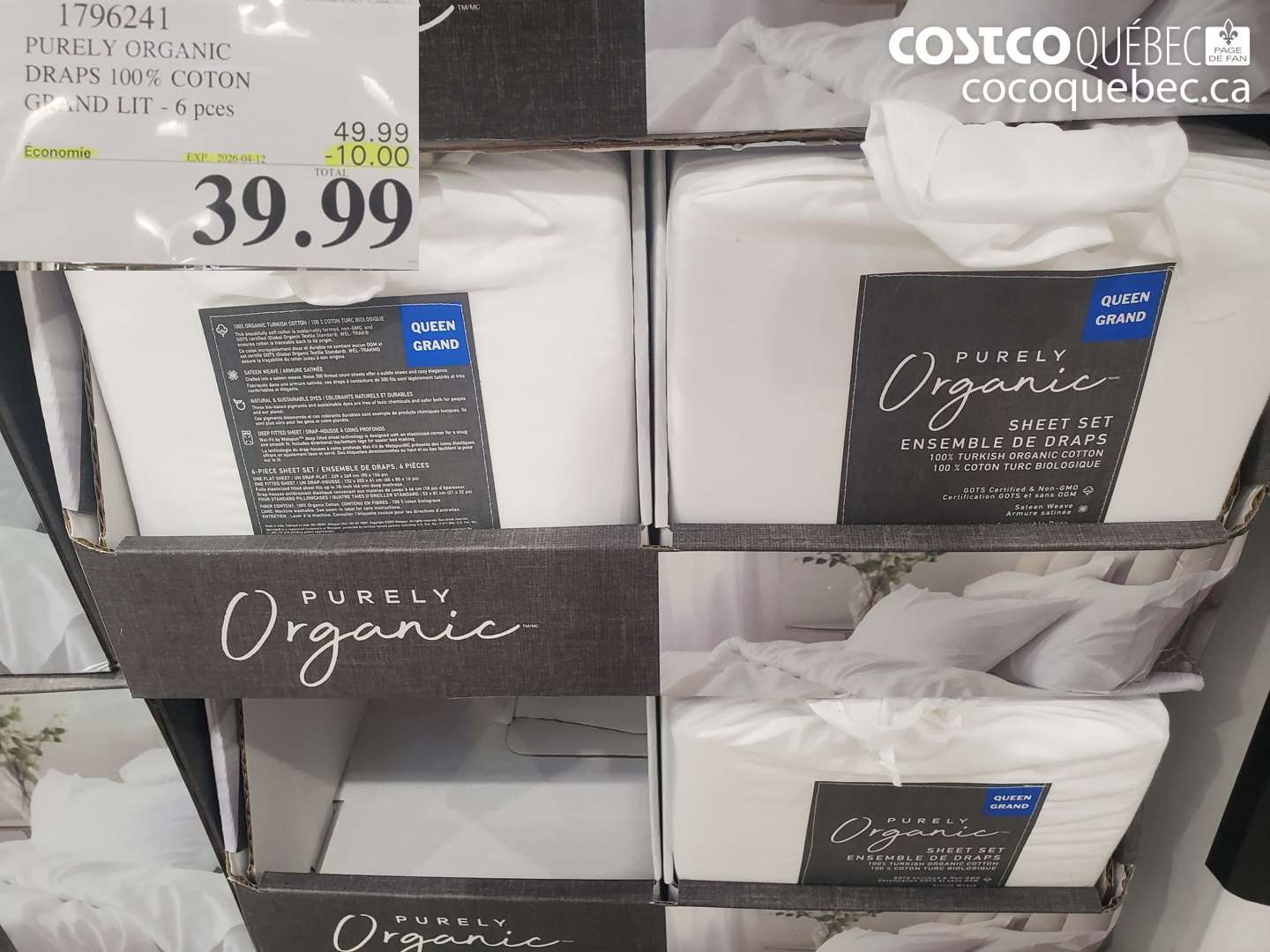 1796241 PURELY ORGANIC DRAPS 100% COTON GRAND LIT - 6 PCS ($10.00 INSTANT SAVINGS EXPIRES ON 2026-05-12) $39.99