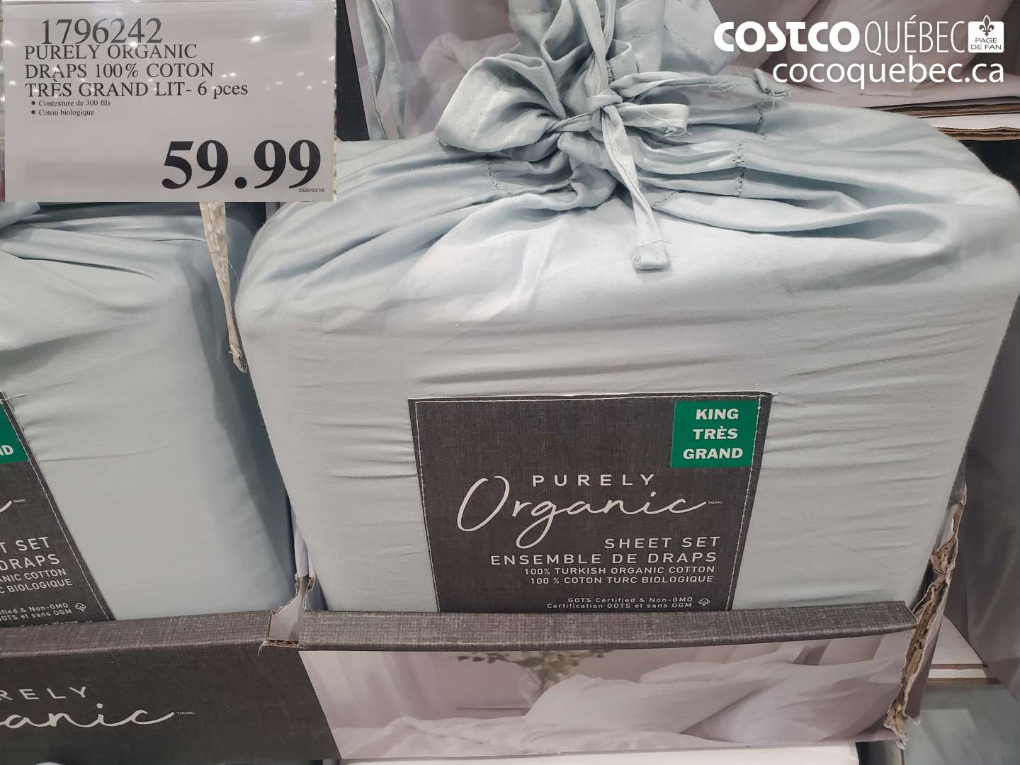 1796242 PURELY ORGANIC DRAPS 100% COTON TRÈS GRAND LIT- 6 PCES $59.99