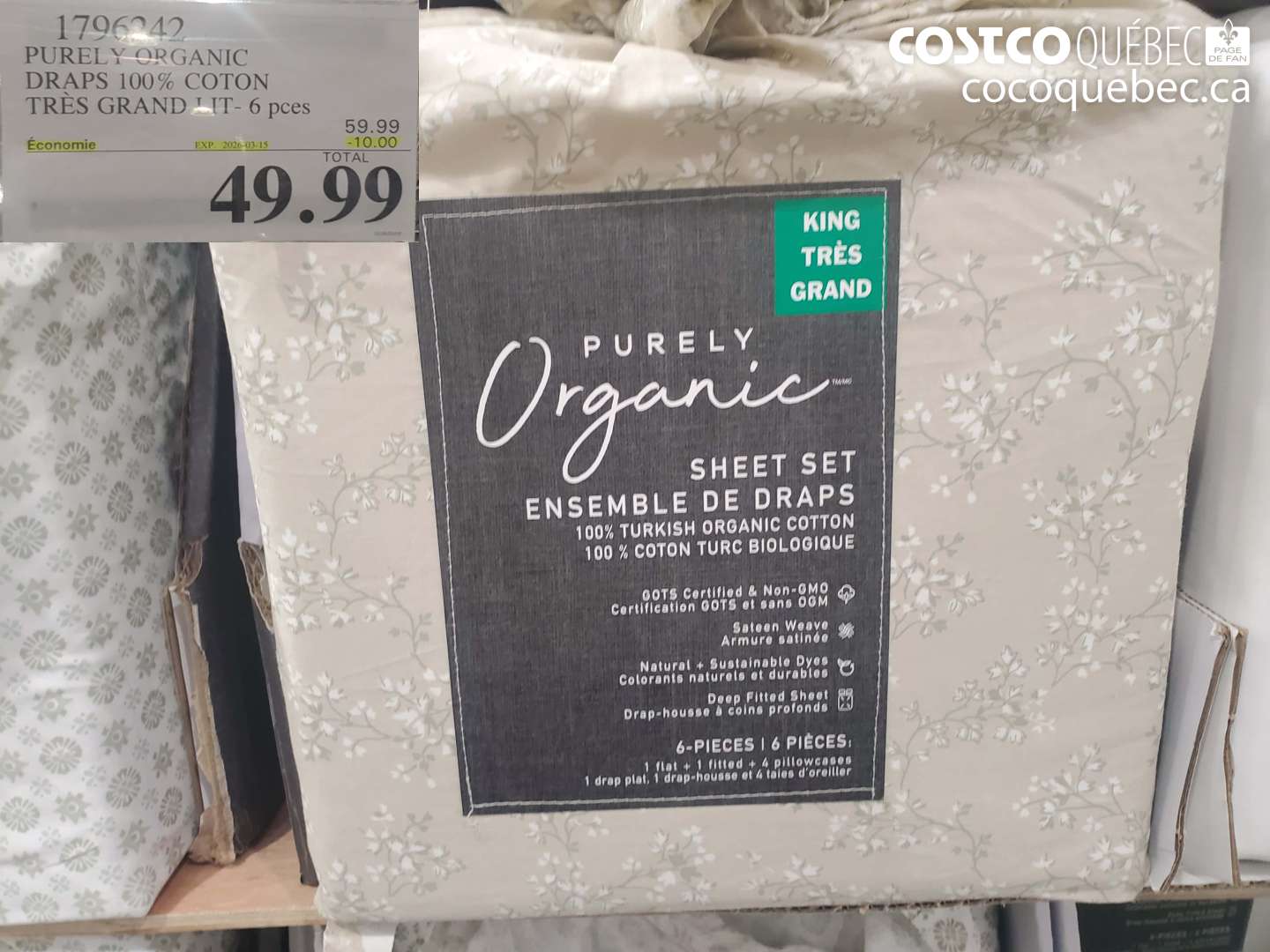 1796242 PURELY ORGANIC DRAPS 100% COTON TRÈS GRAND LIT- 6 PCS ($10.00 INSTANT SAVINGS EXPIRES ON 2026-03-15) $49.99