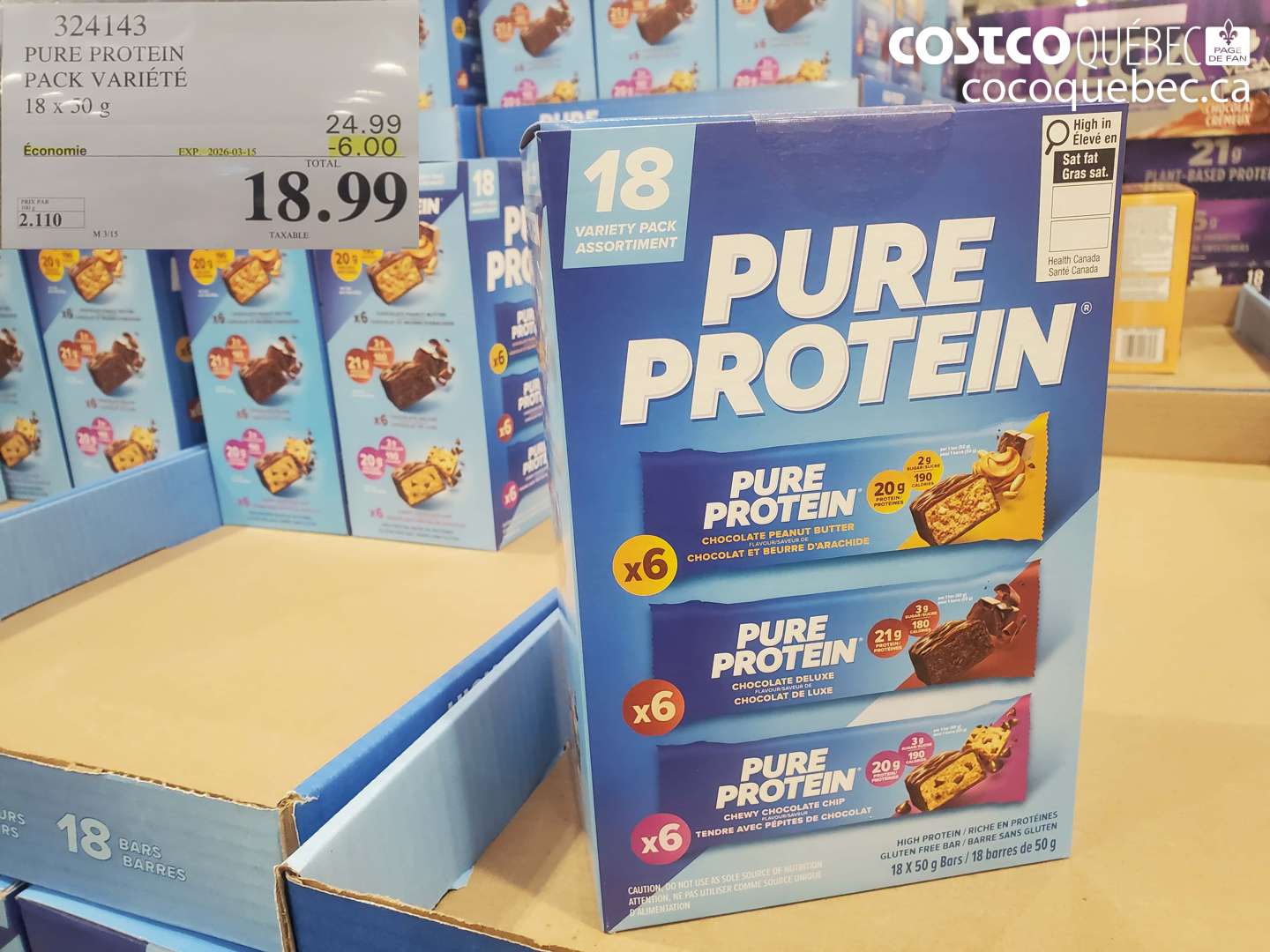 324143 PURE PROTEIN PACK VARIÉTÉ 18 X 50 G ($6.00 INSTANT SAVINGS EXPIRES ON 2026-03-15) $18.99