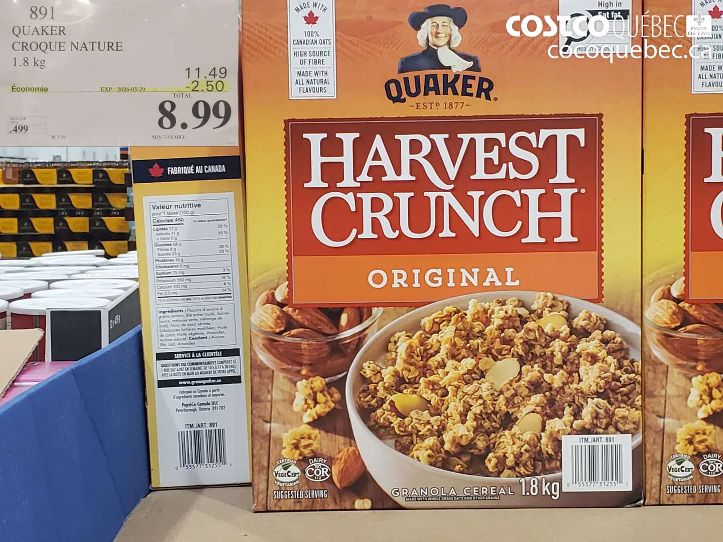 891 QUAKER CROQUE NATURE 1.8 KG ($2.50 INSTANT SAVINGS EXPIRES ON 2026-03-29) $8.99