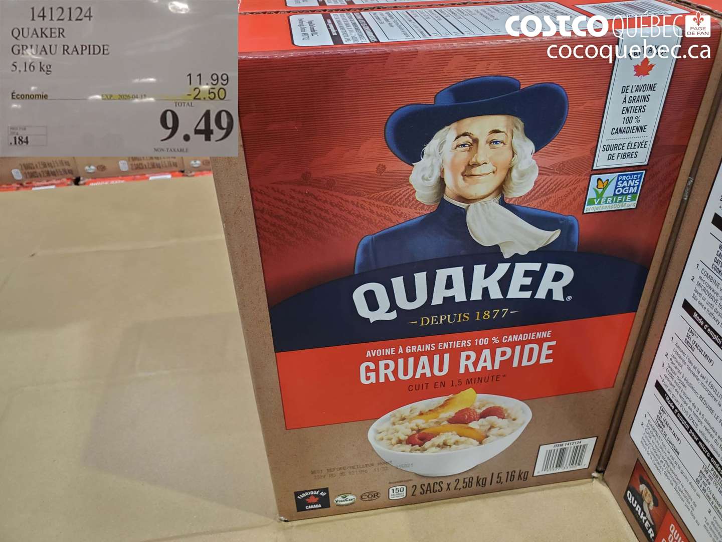1412124 QUAKER GRUAU RAPIDE ($2.50 INSTANT SAVINGS EXPIRES ON 2026-04-12) $9.49