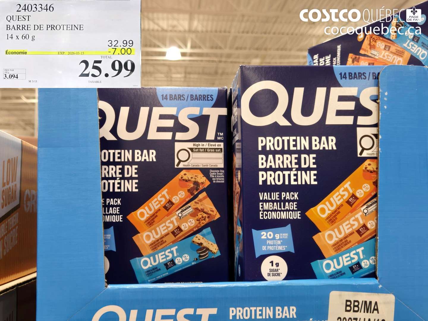 2403346 QUEST BARRE DE PROTEINE 14 X 60 G ($7.00 INSTANT SAVINGS EXPIRES ON 2026-03-15) $25.99
