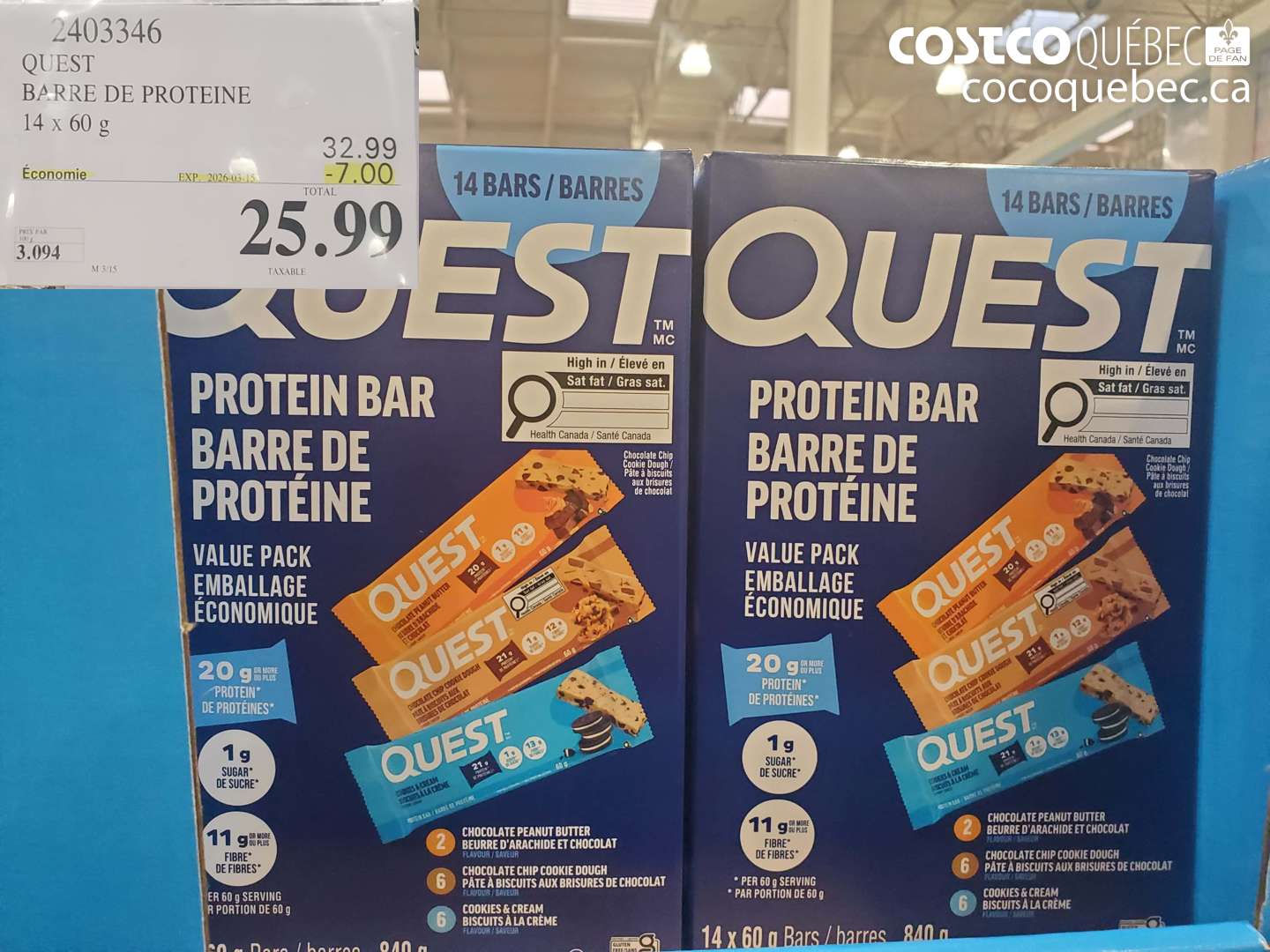 2403346 QUEST BARRE DE PROTEINE ($7.00 INSTANT SAVINGS EXPIRES ON 2026-03-15) $25.99