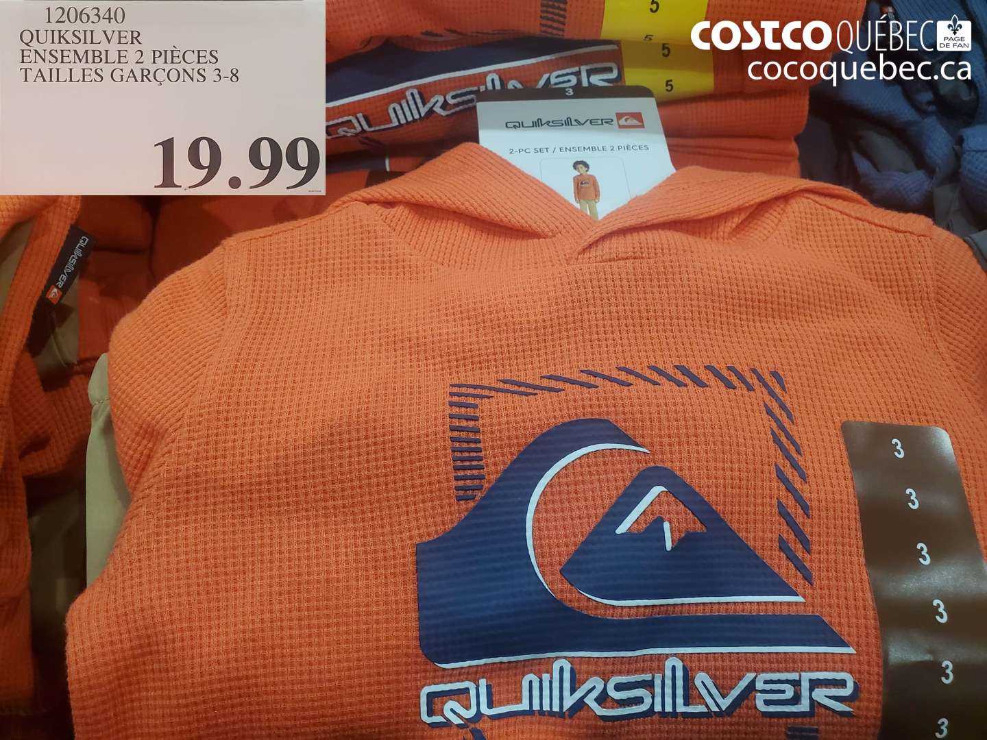 1206340 QUICKSILVER ENSEMBLE 2 PIECES TAILLES GARÇONS 3-8 $19.99