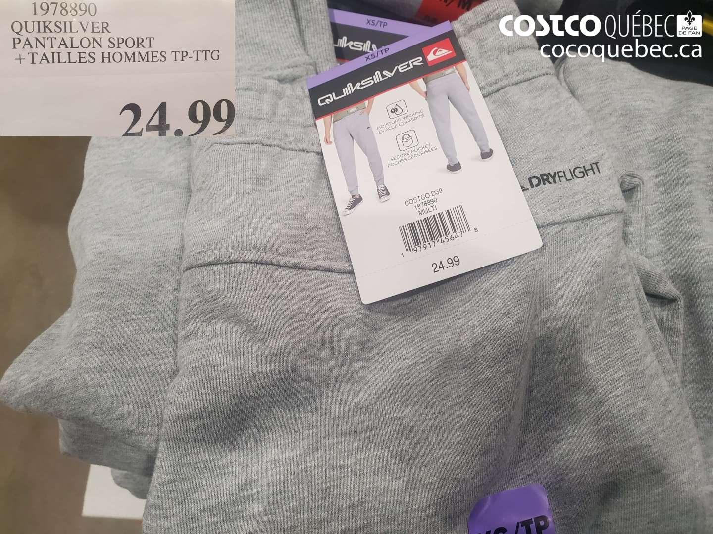 1978890 QUIKSILVER PANTALON SPORT + TAILLES HOMMES TP-TTG $24.99